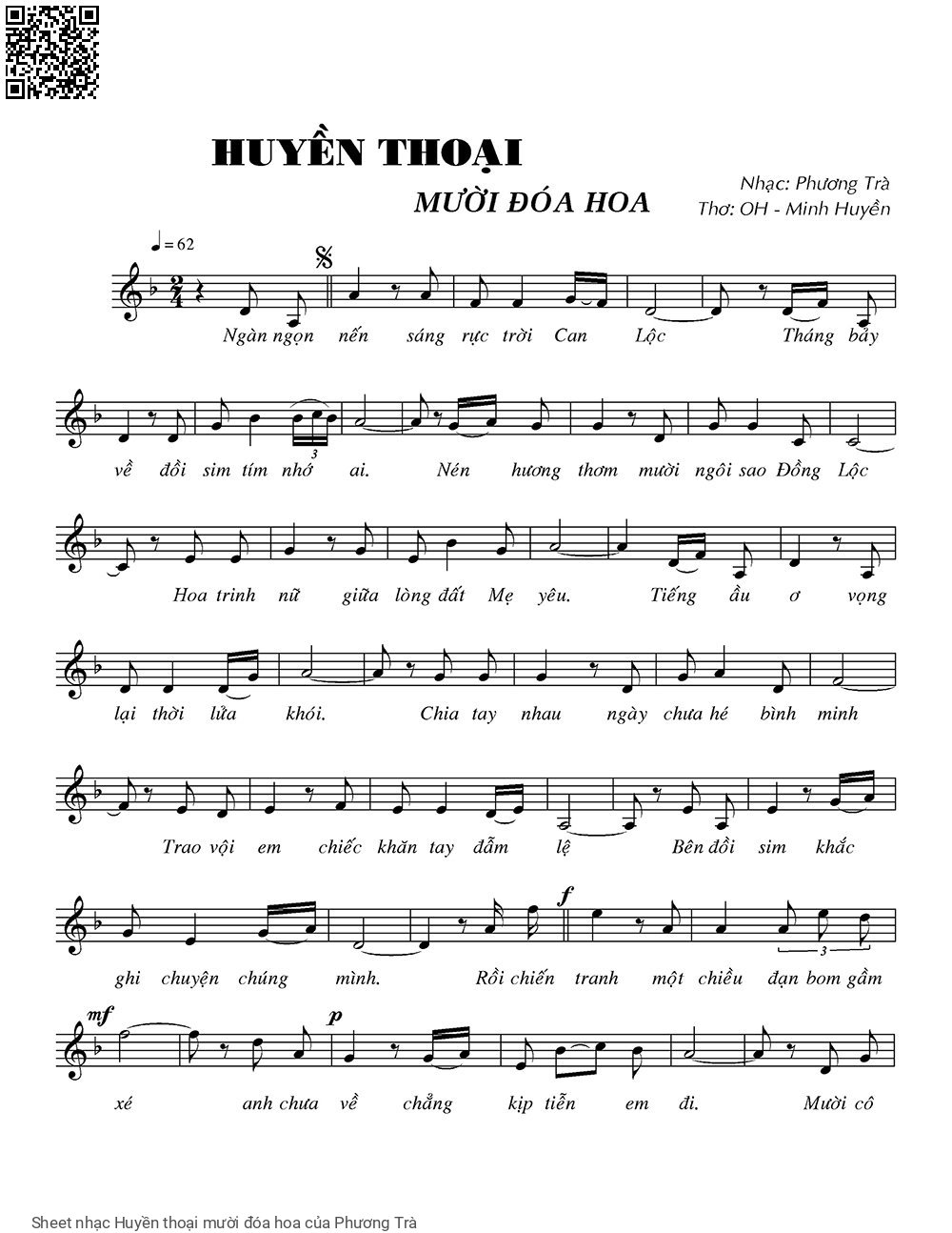 Sheet PDF of Huyền thoại mười đóa hoa