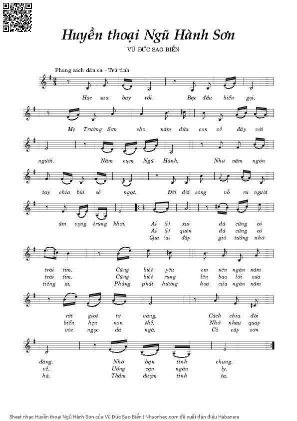 Sheet PDF of Huyền thoại Ngũ Hành Sơn