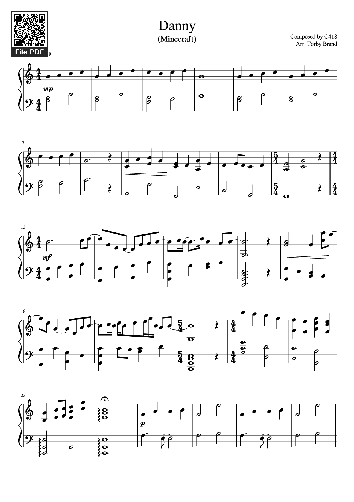 Page 1 of Sheet music PDF Piano Danny Piano - Composed by C418