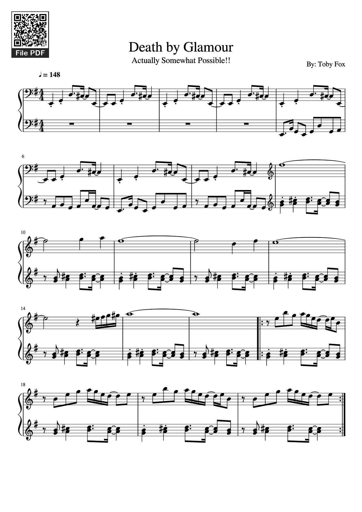 Page 1 of Sheet music PDF Piano Death by Glamour Piano - By: Toby Fox