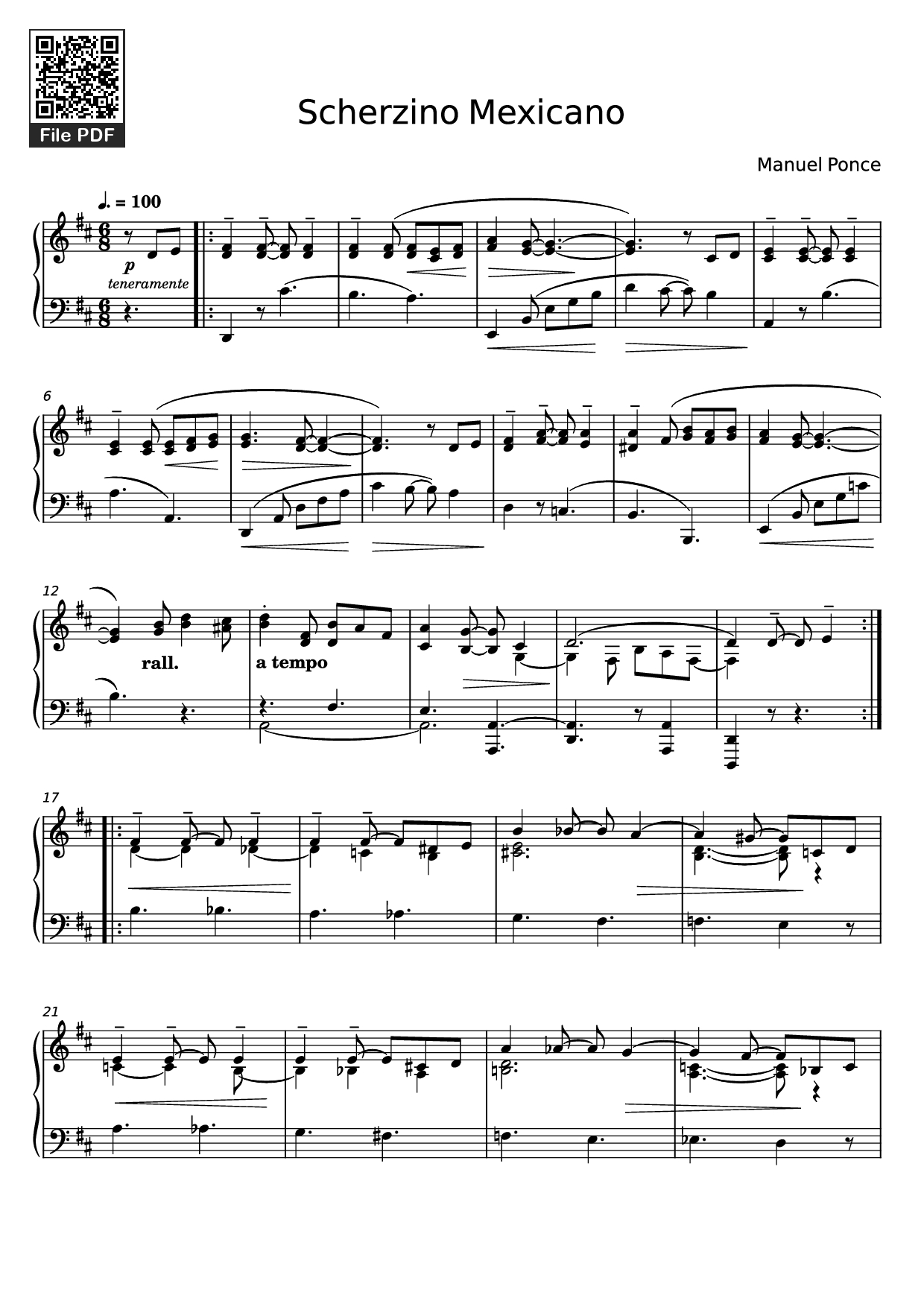 Page 1 of Sheet music PDF Piano Scherzino Mexicano Piano - Manuel Ponce