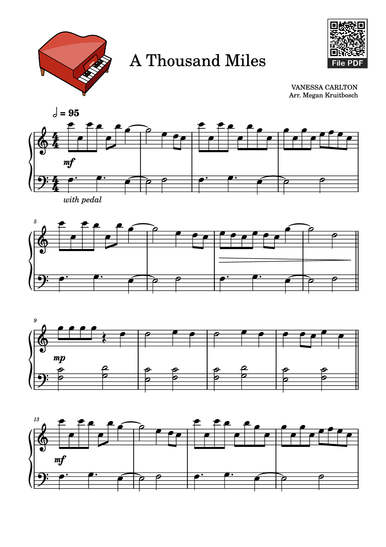Sheet PDF of A Thousand Miles Piano