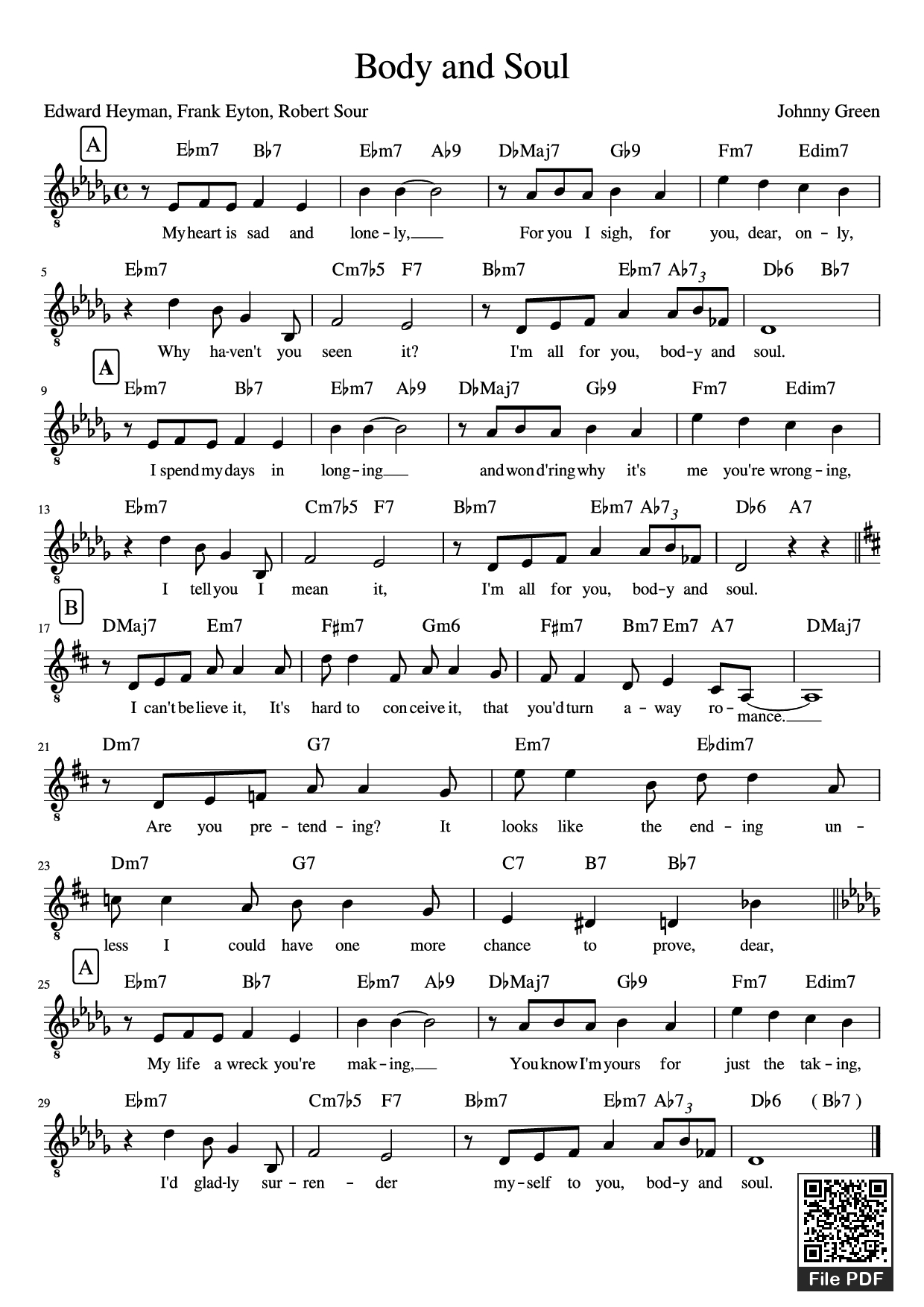 Page 1 of Sheet music PDF Body and Soul - Johnny Green