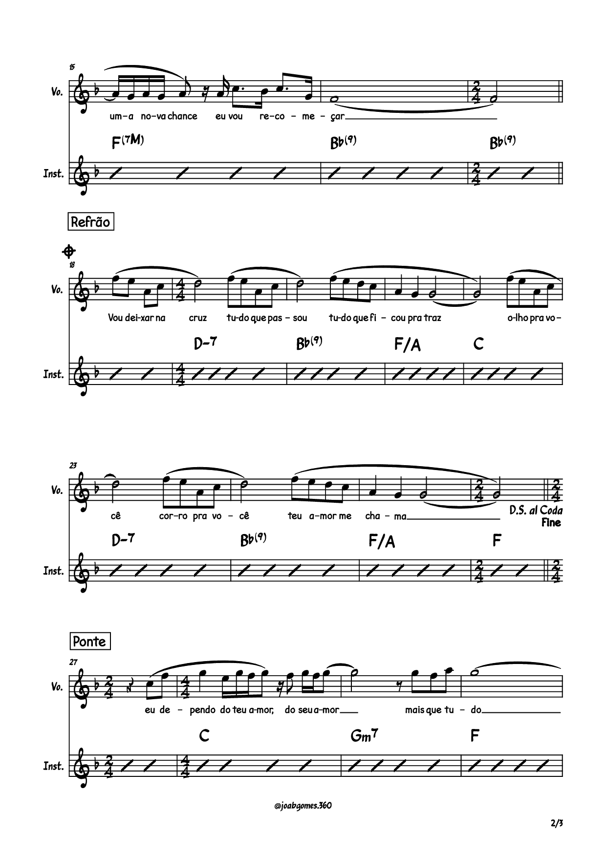 Page 2 of Sheet music PDF Piano Vou deixar na cruz Piano - Compositor: Kleber Lucas