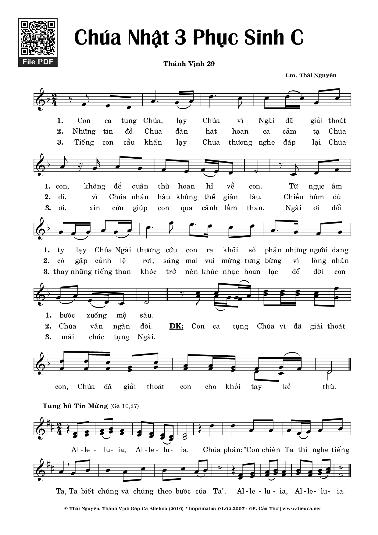 Page 1 of Sheet music PDF Thánh Vịnh 29 (Chúa Nhật 3 Phục Sinh C) - Thái Nguyên