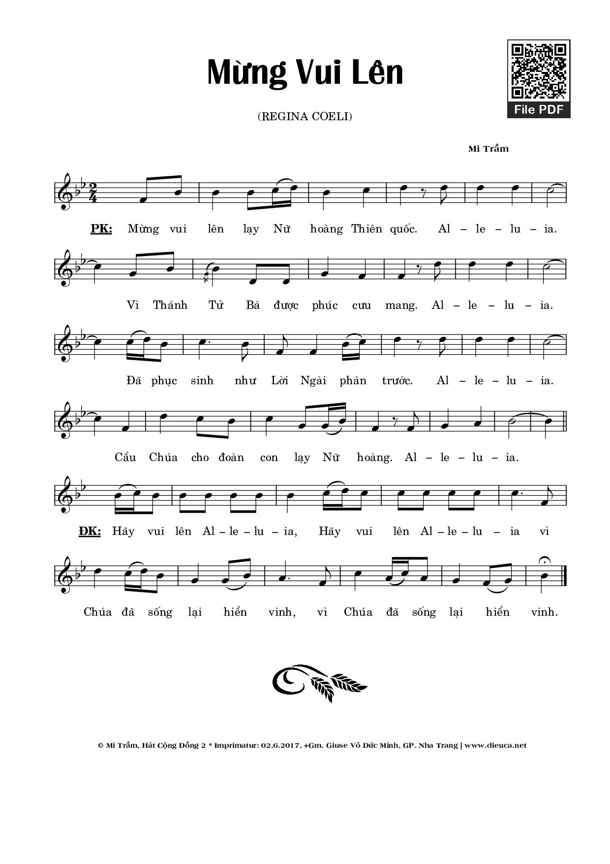 Sheet PDF of Mừng Vui Lên (Regina Coeli)