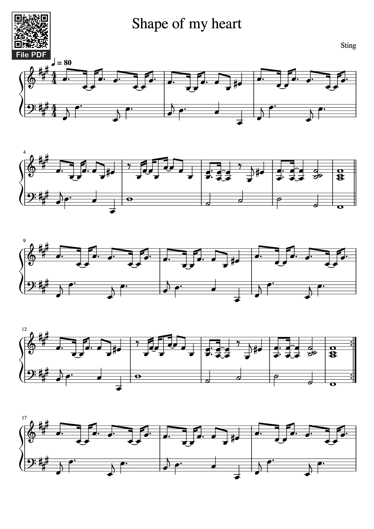 Sheet PDF of Shape of my heart Piano