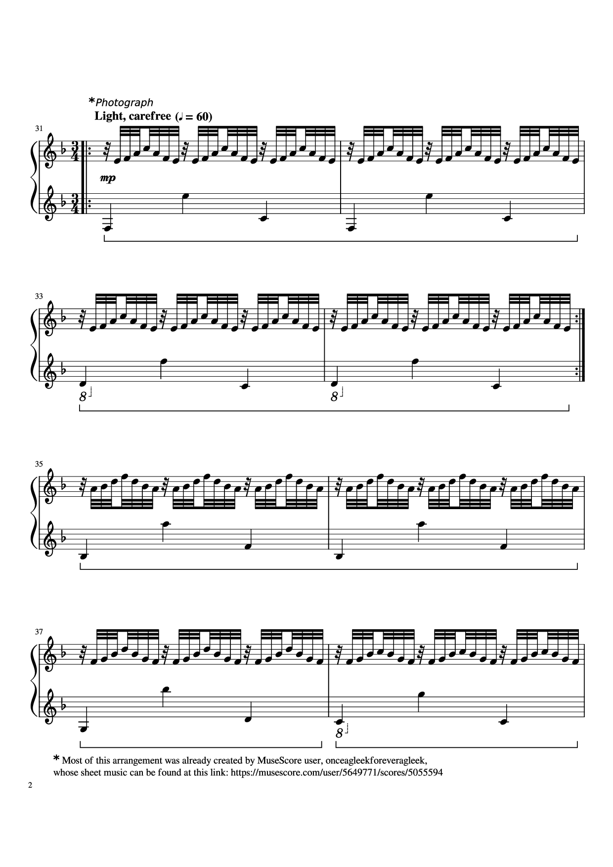 Page 2 of Sheet music PDF Piano Song on the Beach & Photograph Piano - Composed by William Butler and