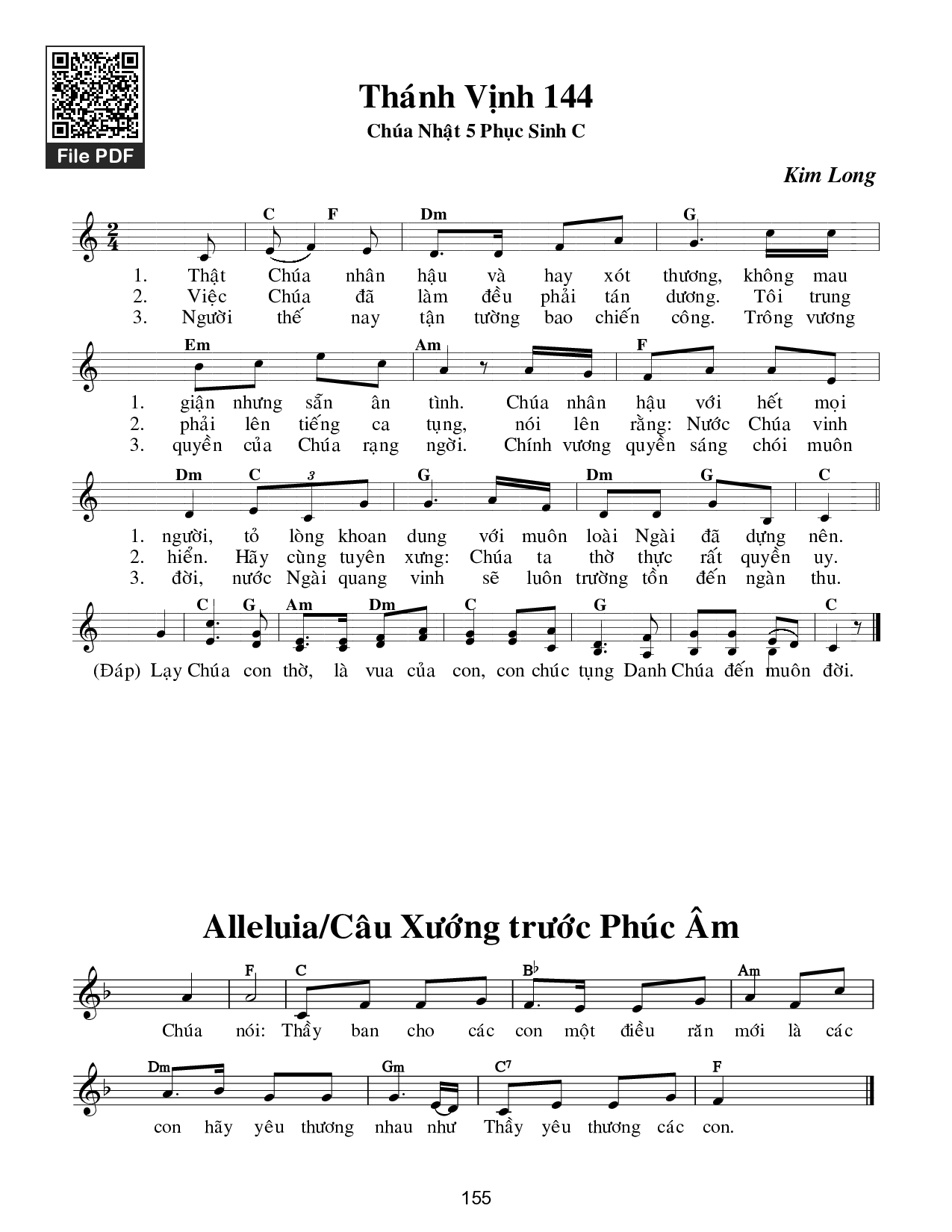 Page 1 of Sheet music PDF Thánh Vịnh 144 (Chúa Nhật 5C Phục Sinh) - Kim Long