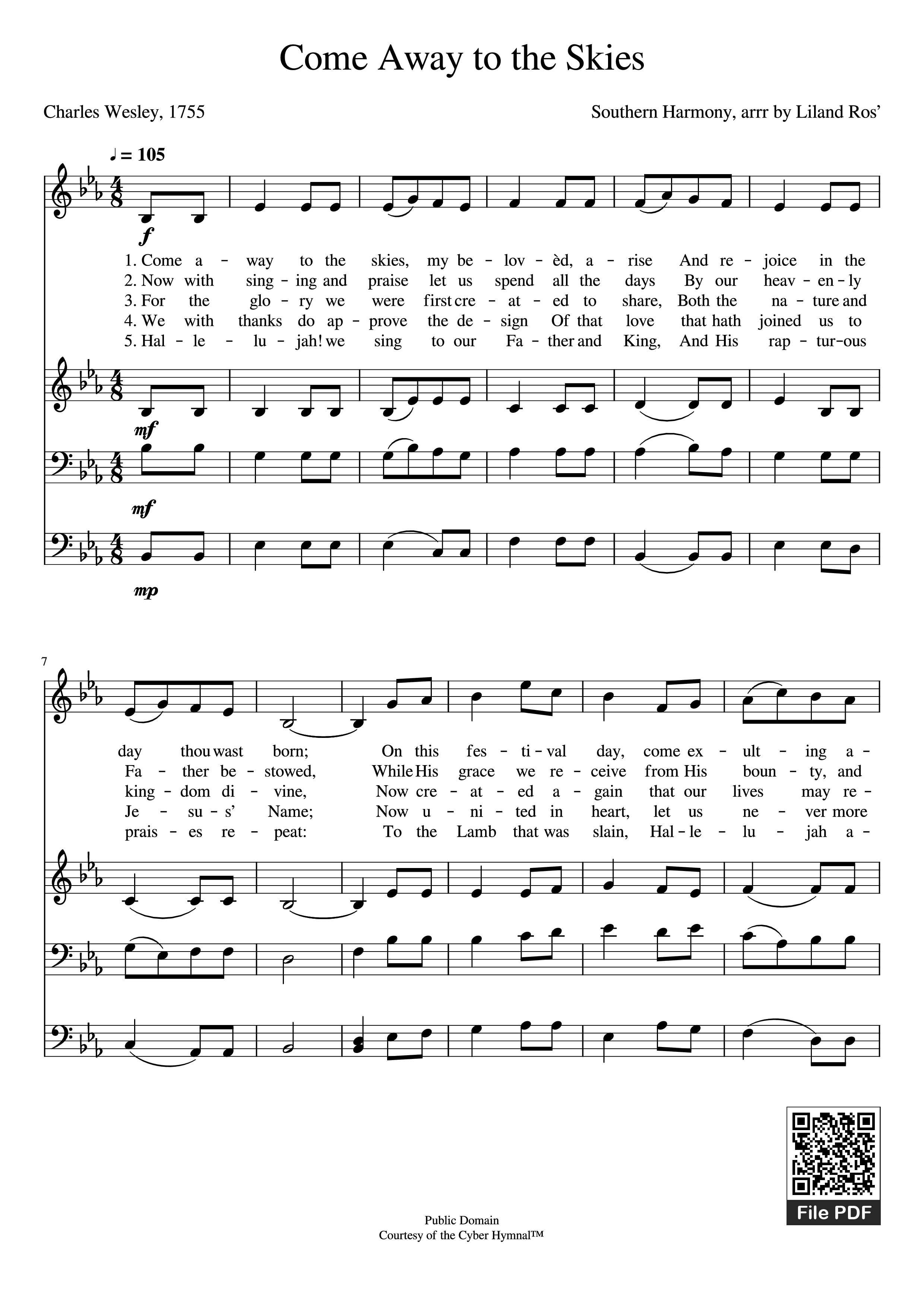 Page 1 of Sheet music PDF Piano Come Away to the Skies - Will­iam Walk­er