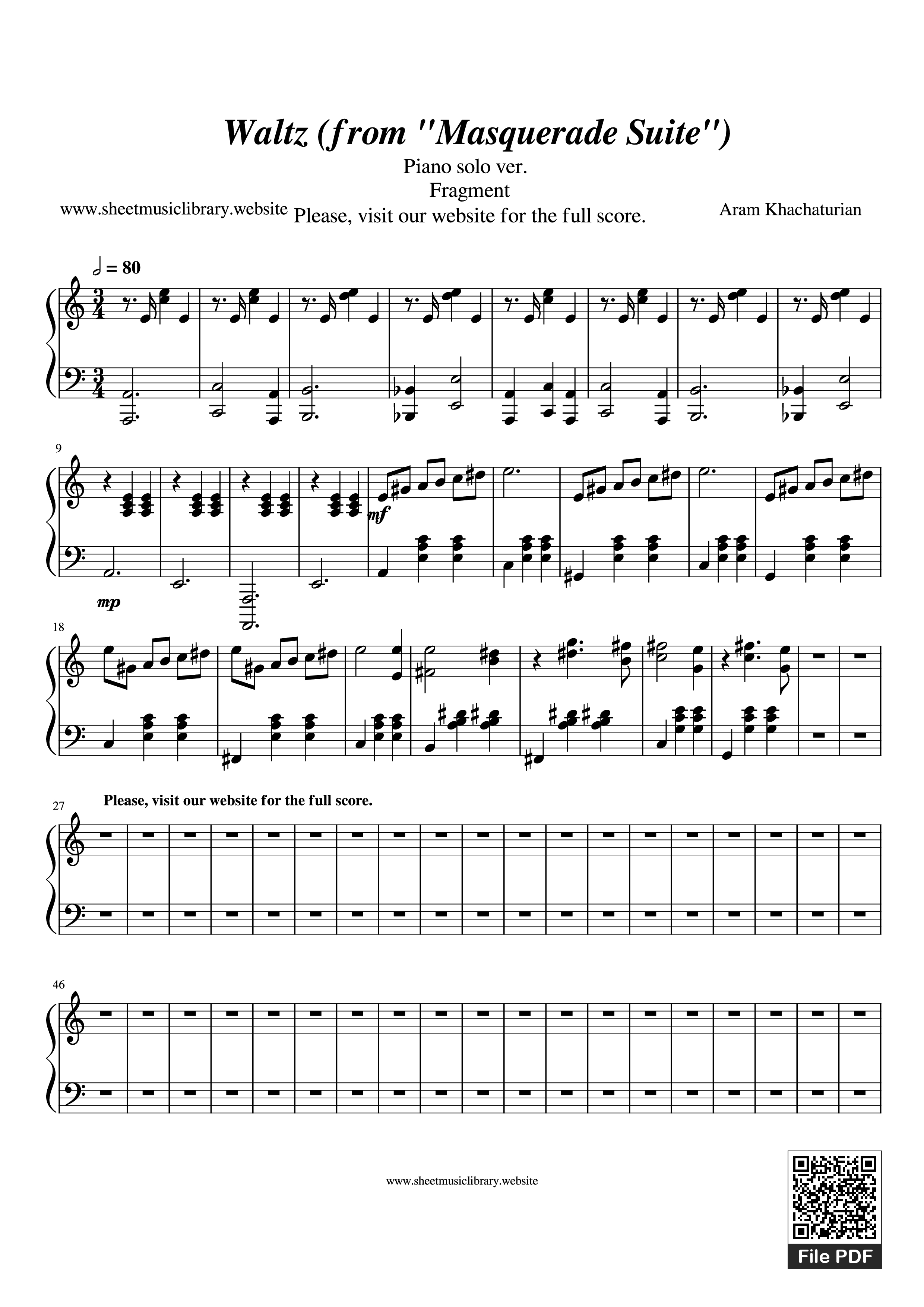 Page 1 of Sheet music PDF Piano Waltz (from Masquerade Suite) Piano - Aram Khachaturian