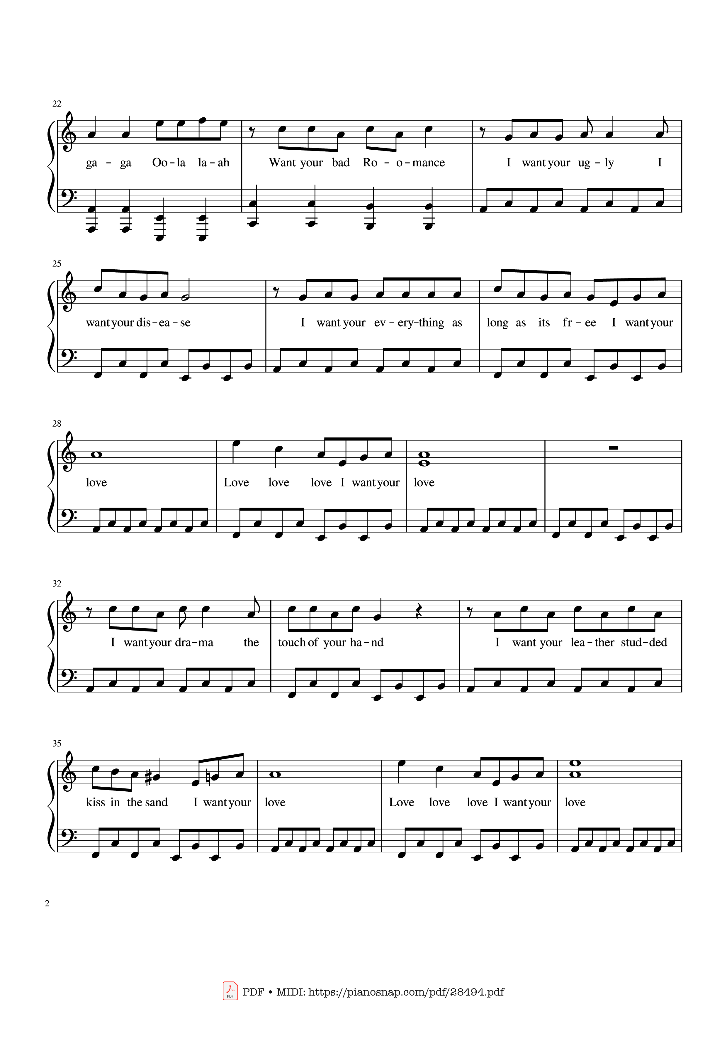 Page 2 of Sheet music PDF Piano Bad Romance - Lady Gaga Piano - Zakura