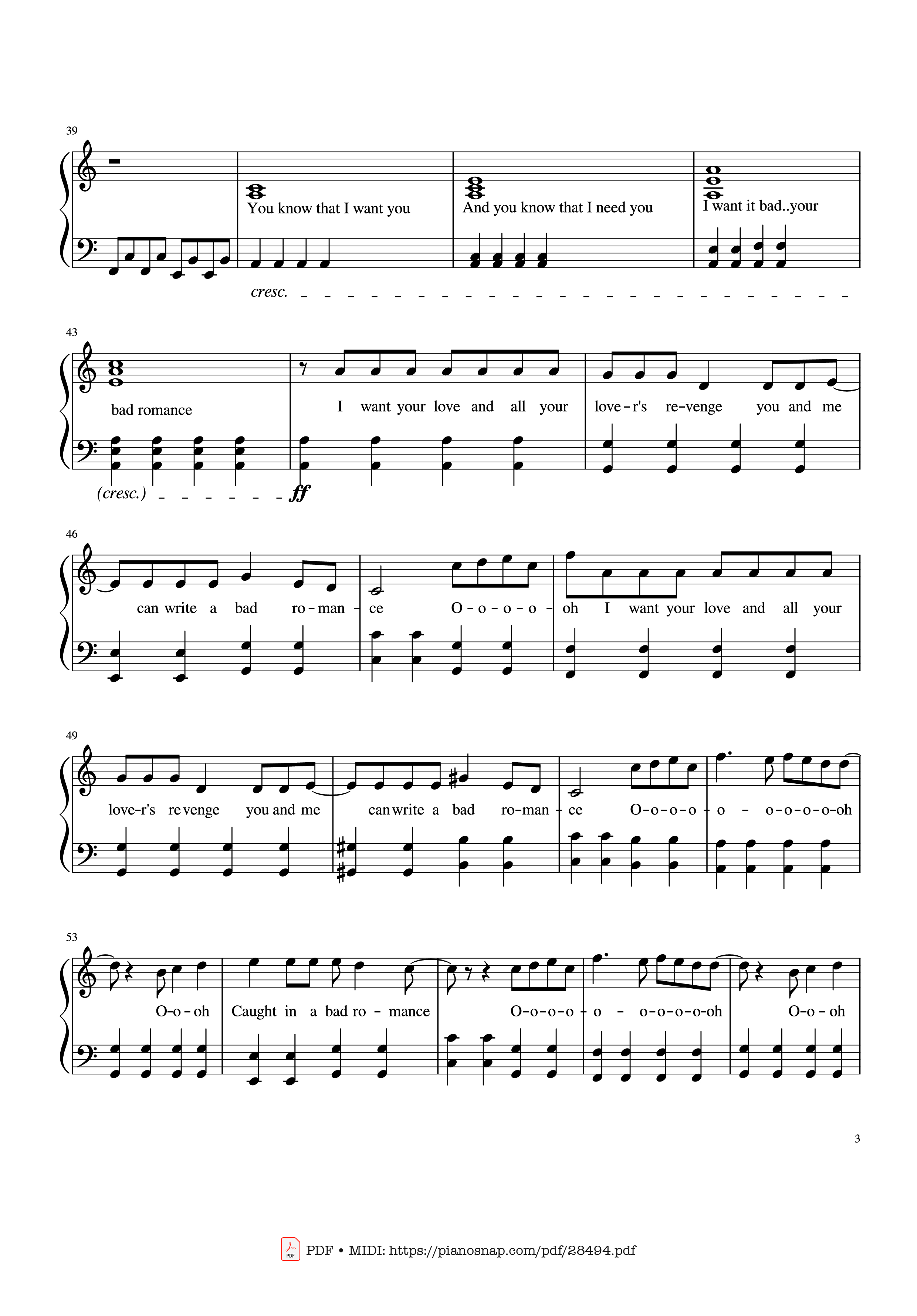 Page 3 of Sheet music PDF Piano Bad Romance - Lady Gaga Piano - Zakura