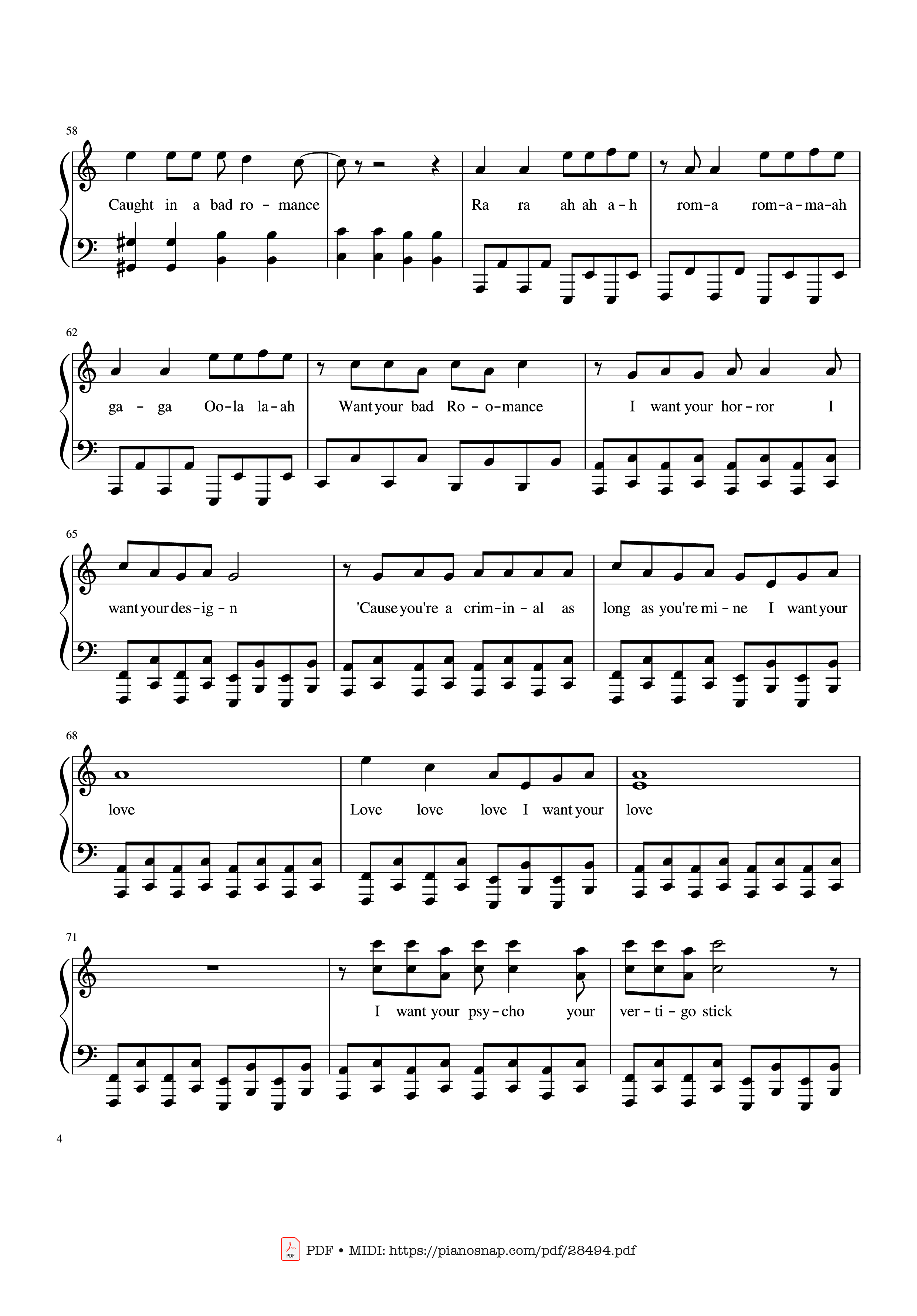 Page 4 of Sheet music PDF Piano Bad Romance - Lady Gaga Piano - Zakura