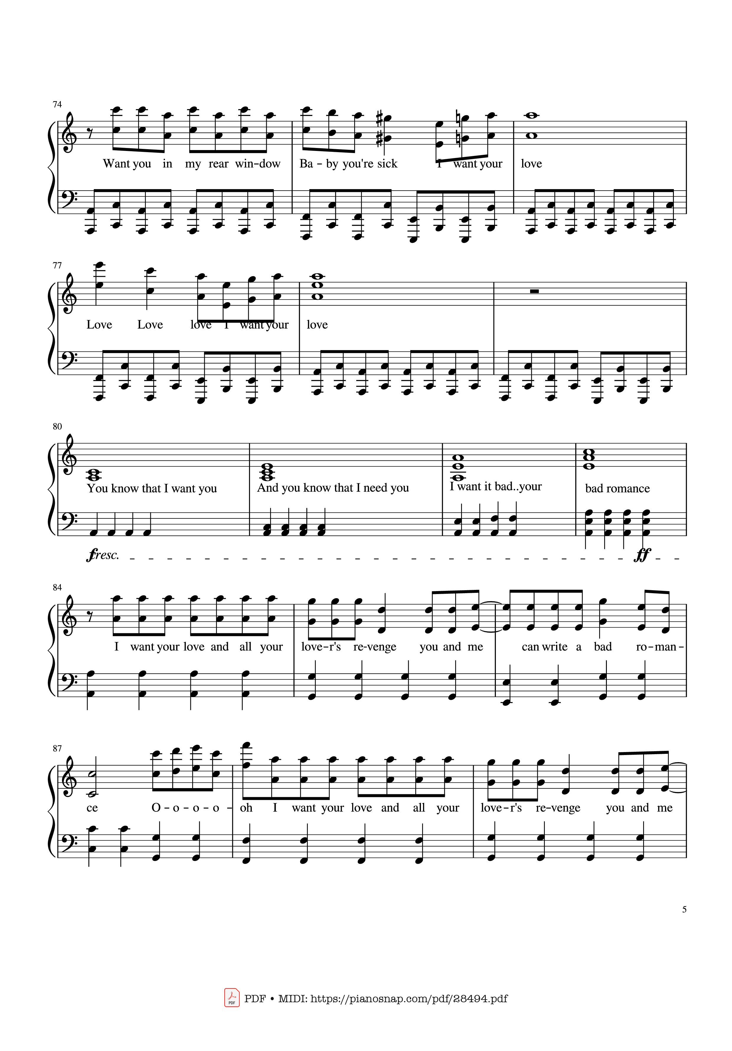 Page 5 of Sheet music PDF Piano Bad Romance - Lady Gaga Piano - Zakura