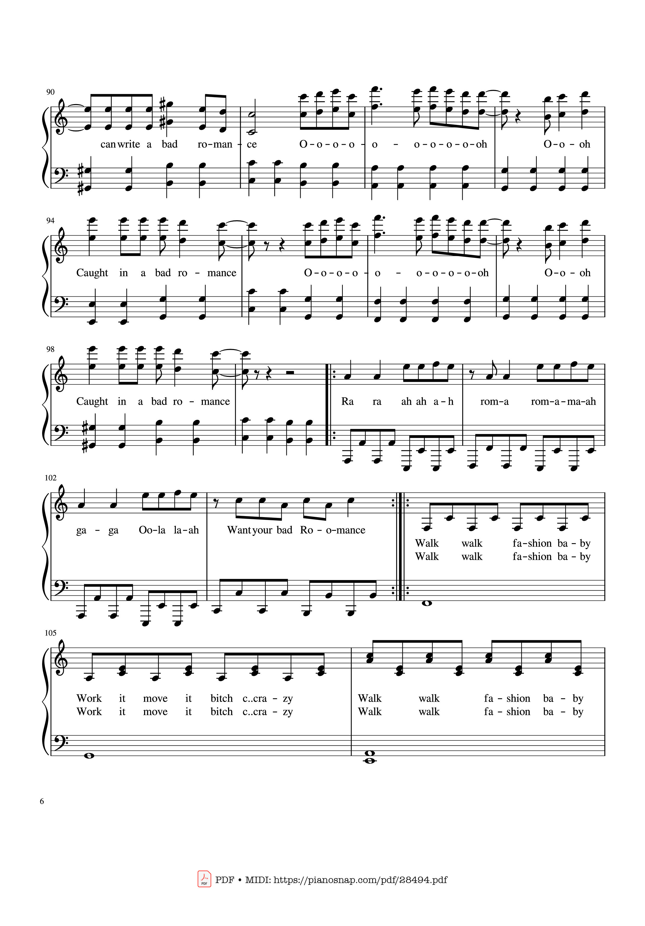 Page 6 of Sheet music PDF Piano Bad Romance - Lady Gaga Piano - Zakura
