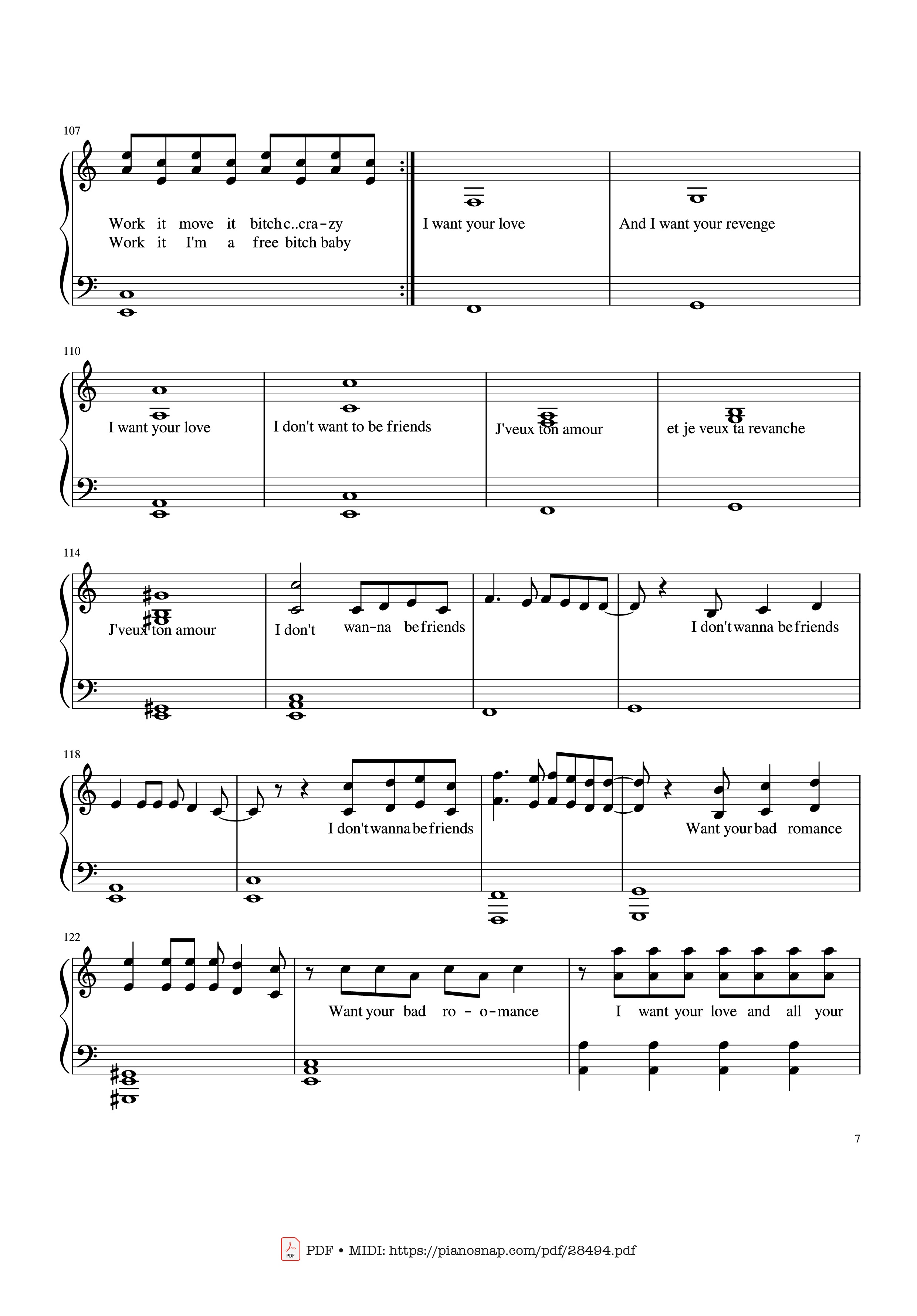 Page 7 of Sheet music PDF Piano Bad Romance - Lady Gaga Piano - Zakura