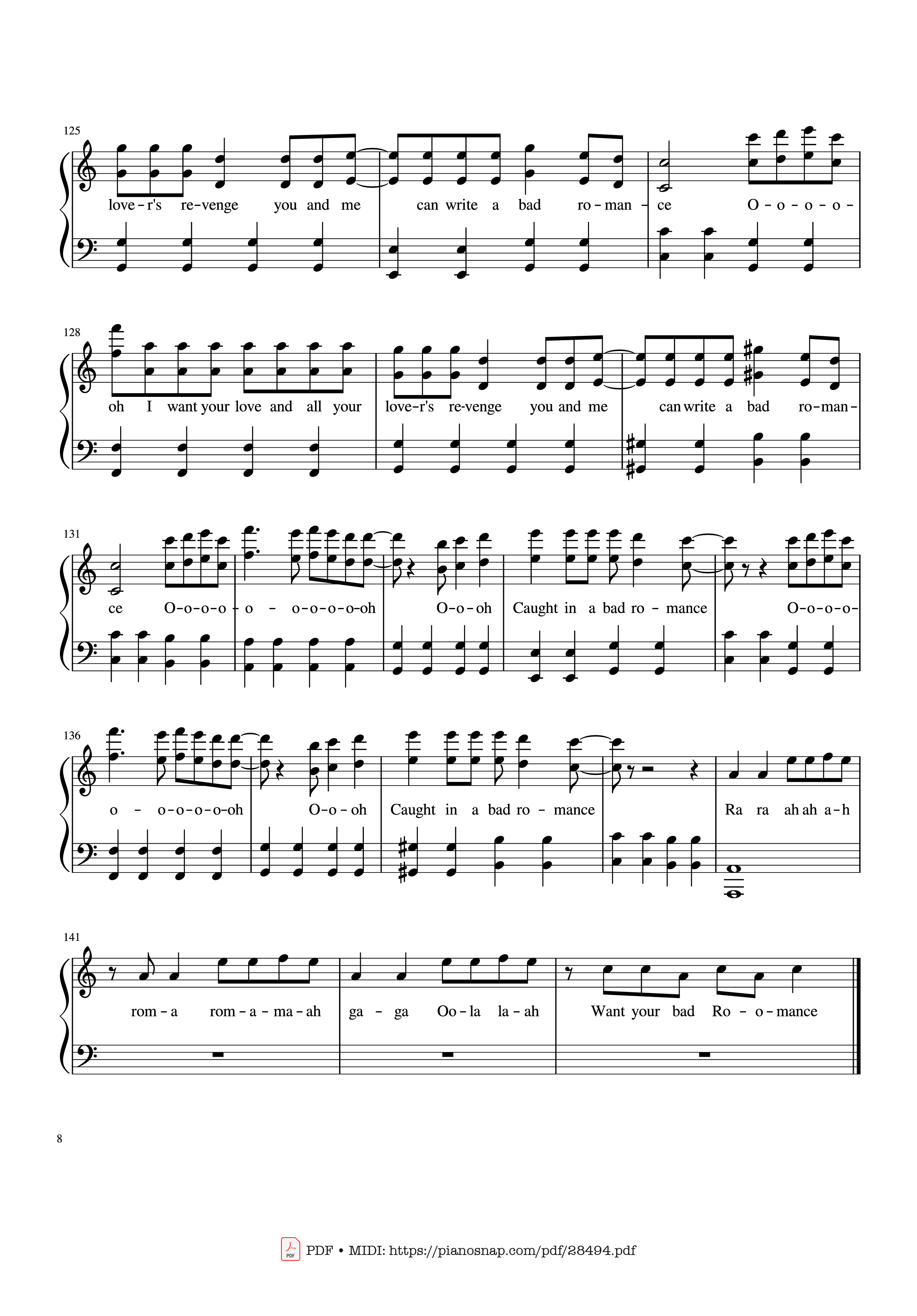 Page 8 of Sheet music PDF Piano Bad Romance - Lady Gaga Piano - Zakura
