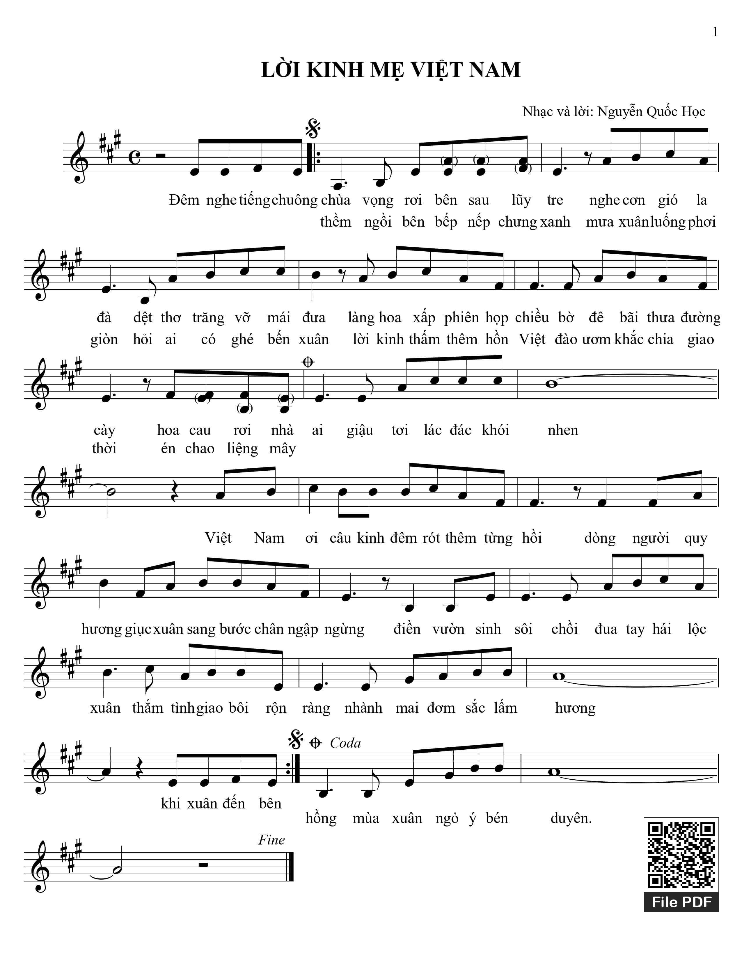 Page 1 of Sheet music PDF Lời kinh mẹ Việt Nam - Nguyễn Quốc Học