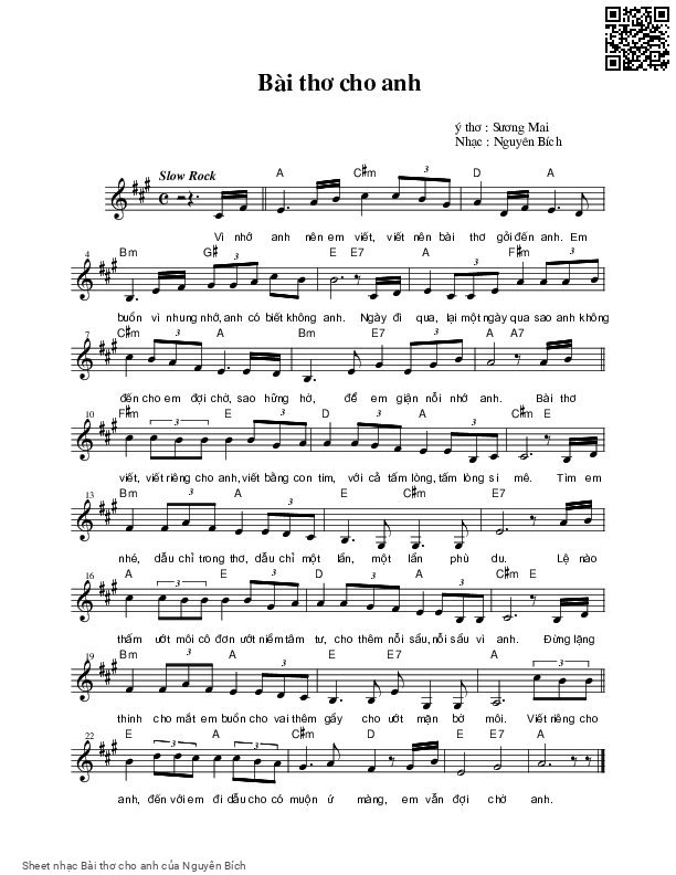 Sheet PDF of Bài thơ cho anh