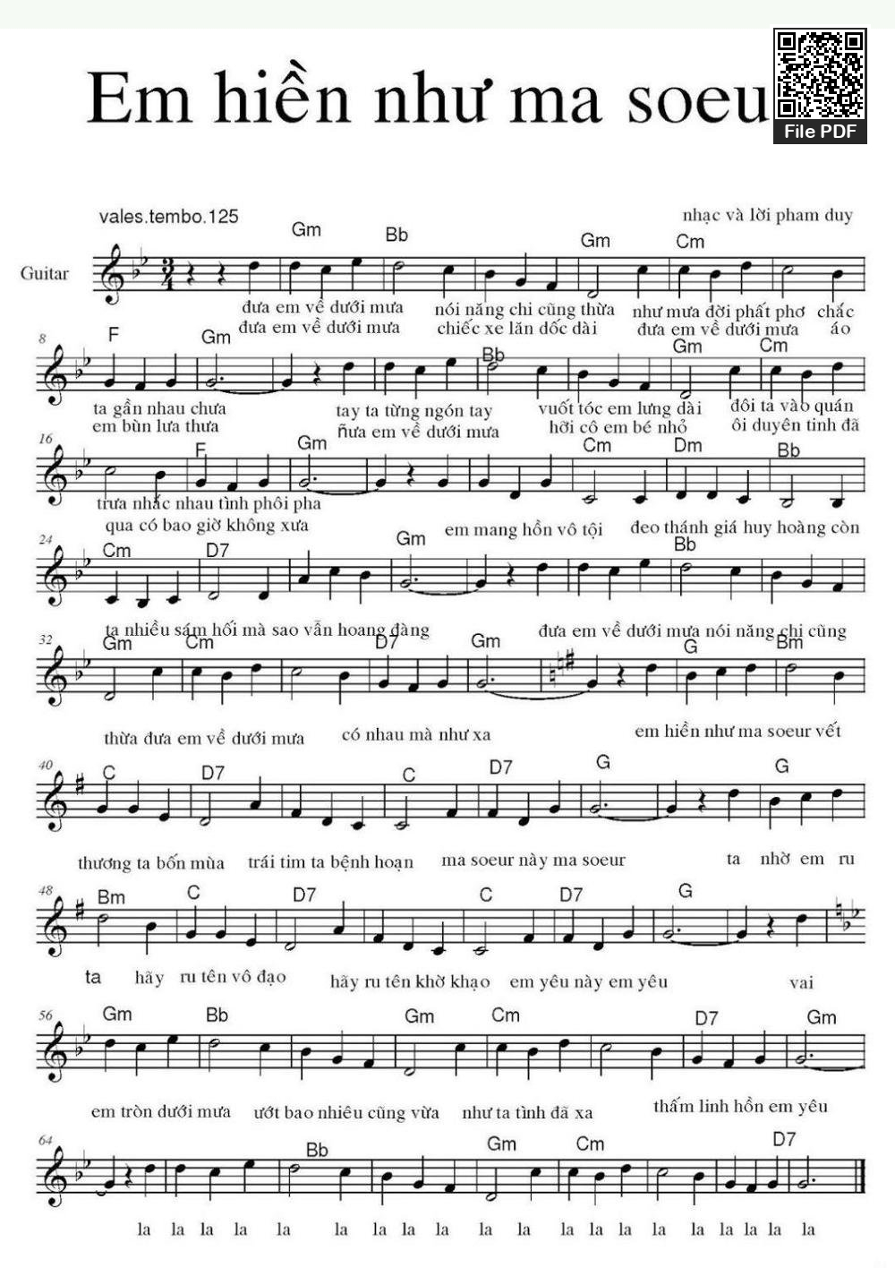 Sheet PDF of Em Hiền Như Ma Soeur