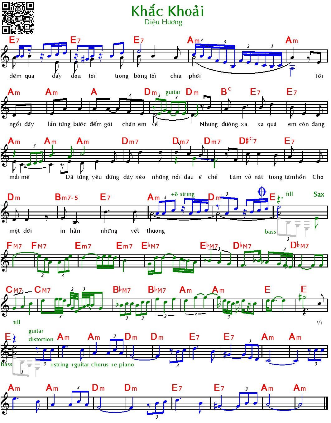 Page 2 of Sheet music PDF Khắc khoải - Diệu Hương