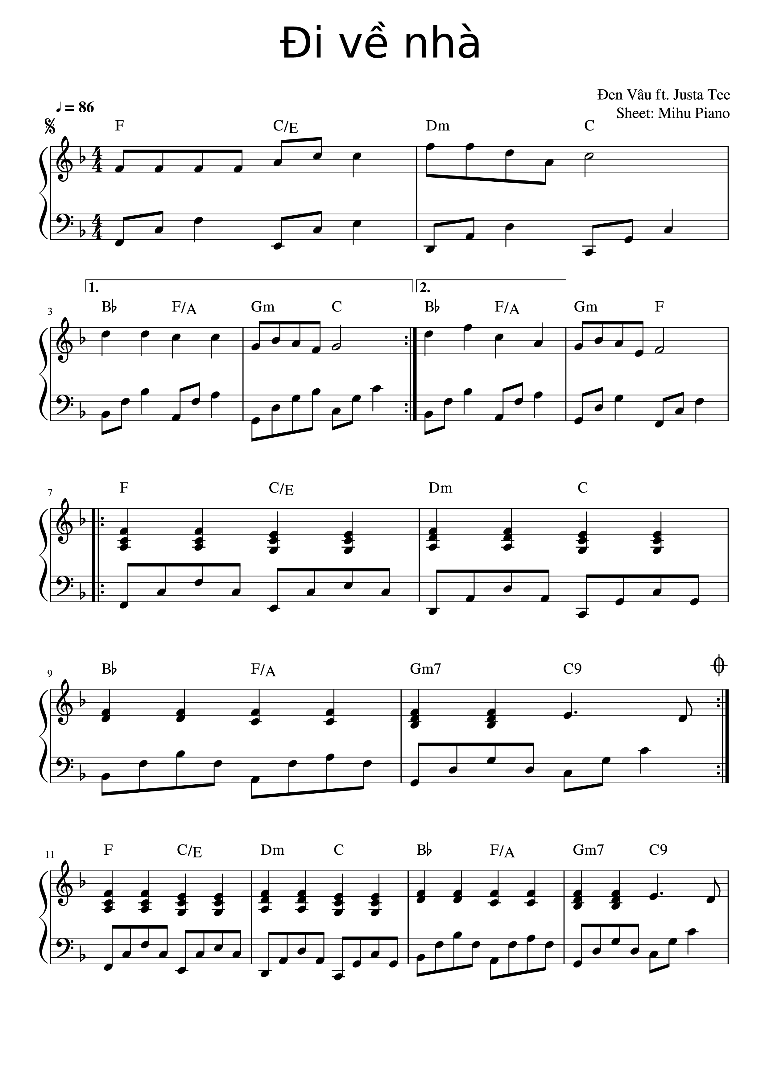 Page 1 of Sheet music PDF Piano Đi về nhà Piano - Đen Vâu