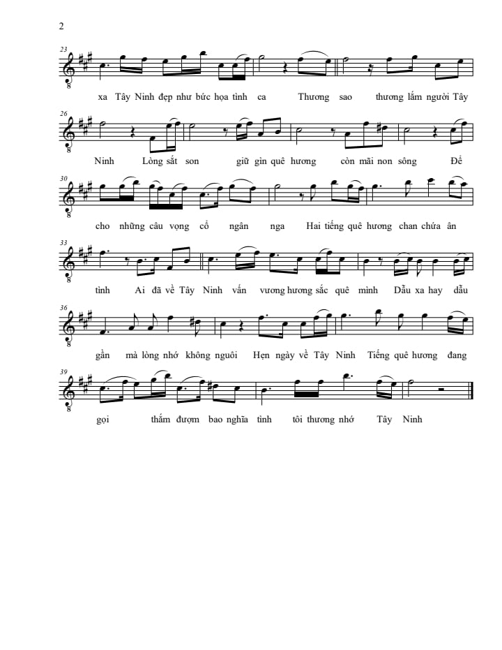 Page 2 of Sheet music PDF Về Tây Ninh - Trà Bình