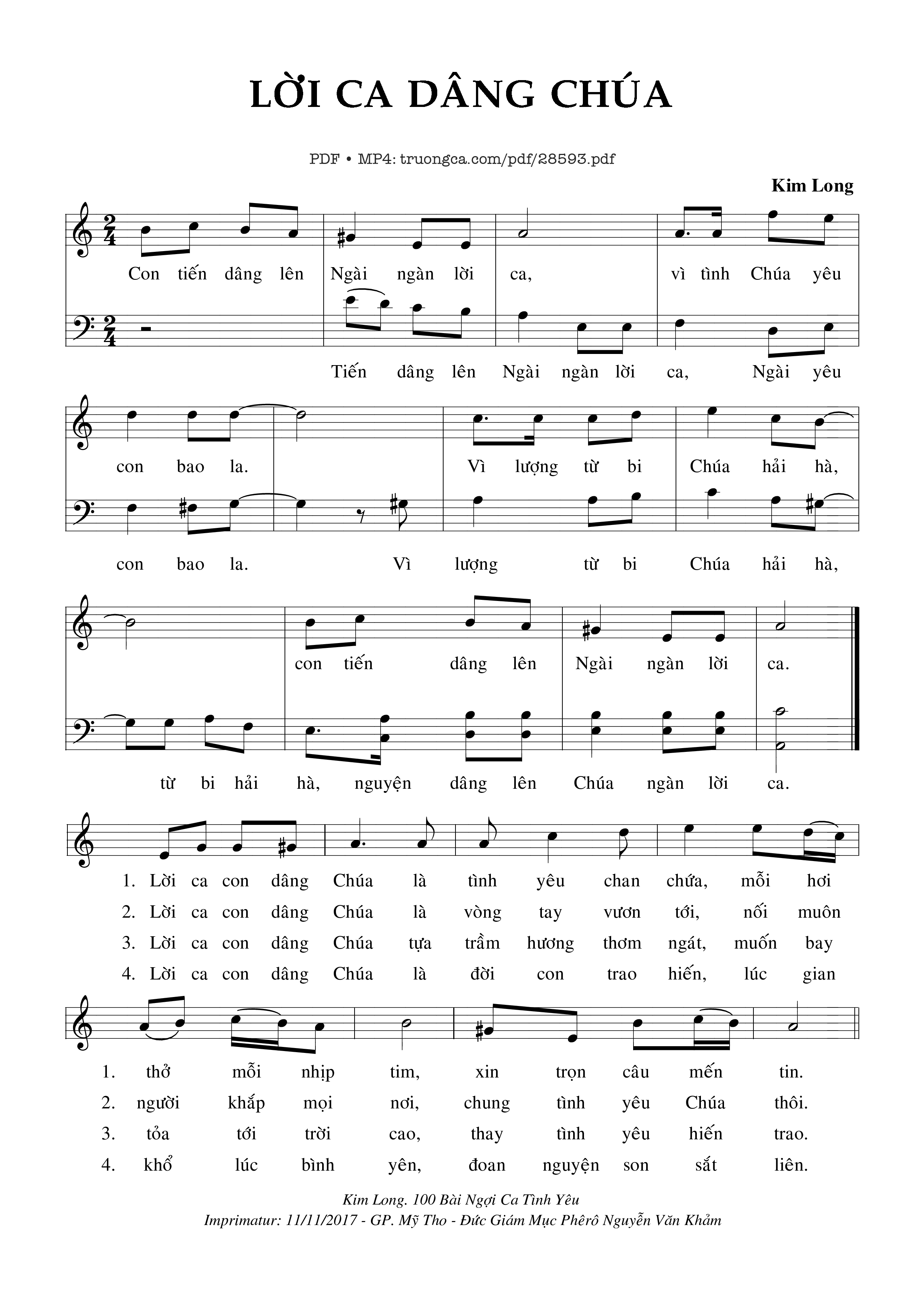 Page 1 of Sheet music PDF Lời Ca Dâng Chúa - Kim Long