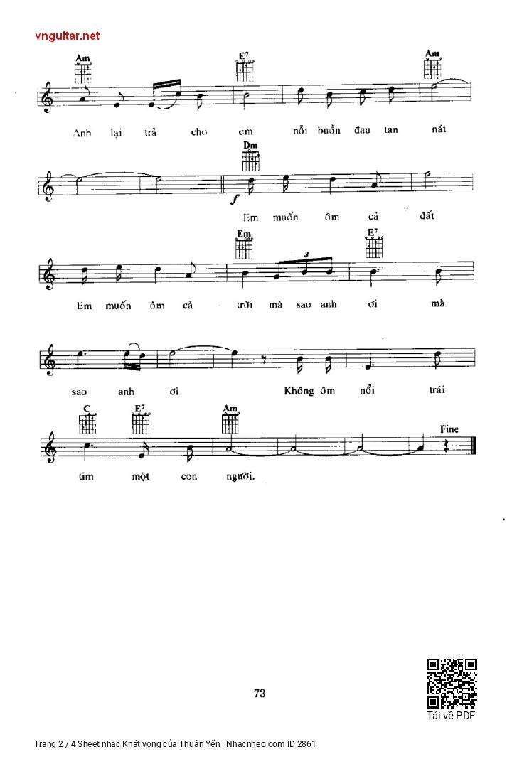 Page 2 of Sheet music PDF Khát vọng - Thuận Yến