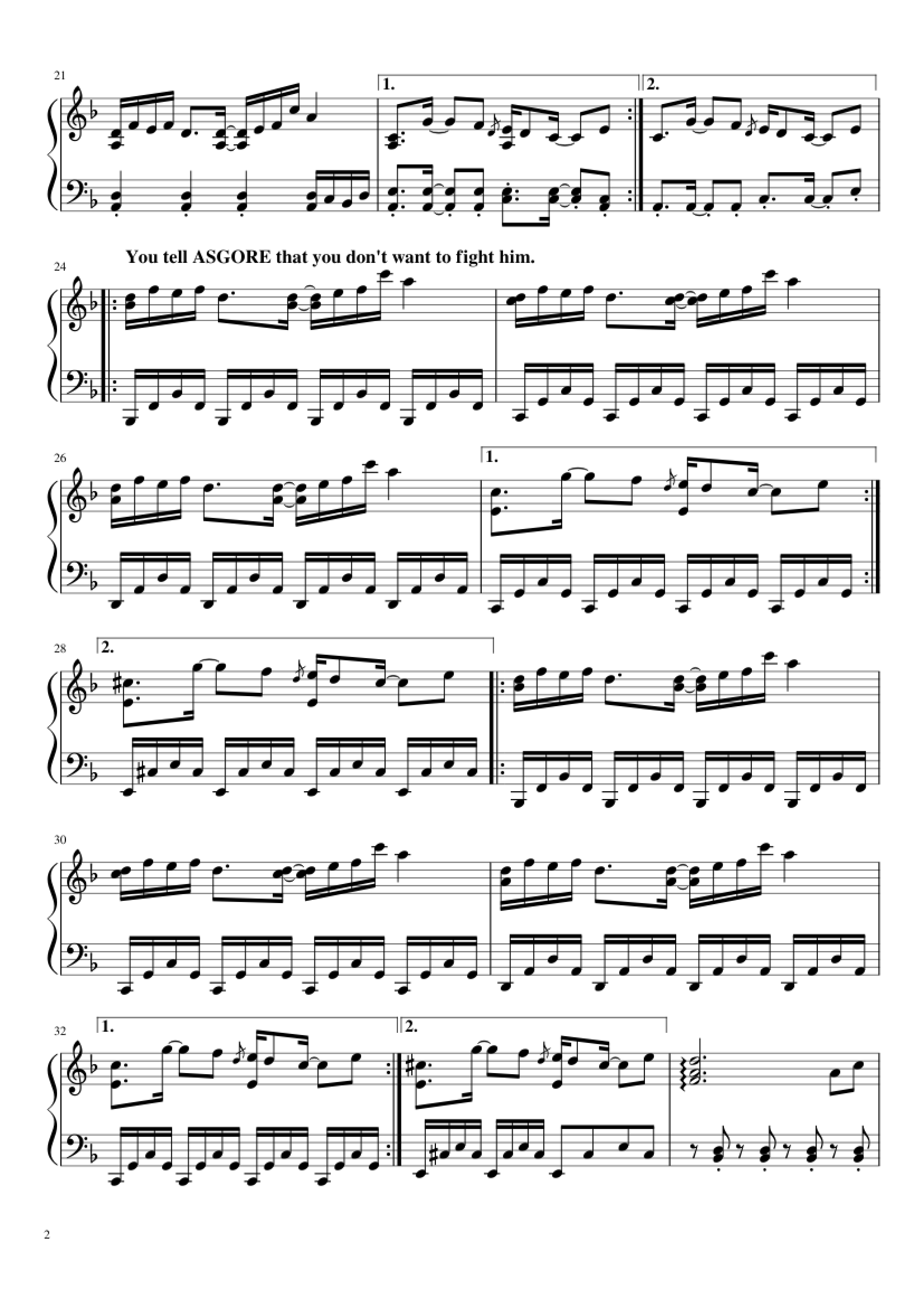 Page 2 of Sheet music PDF Piano Bergentrückung & ASGORE Piano - Toby Fox