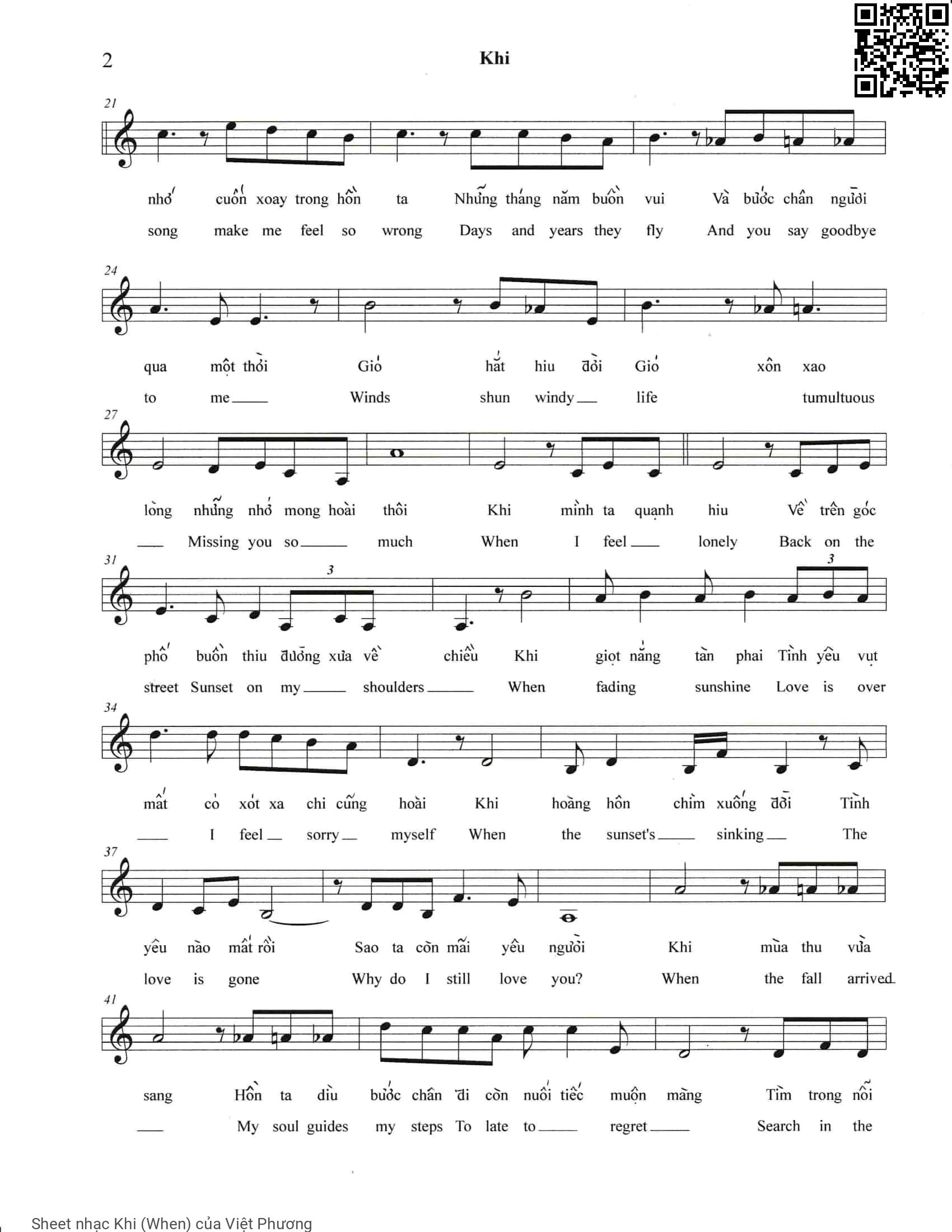 Page 2 of Sheet music PDF Khi (When) - Việt Phương