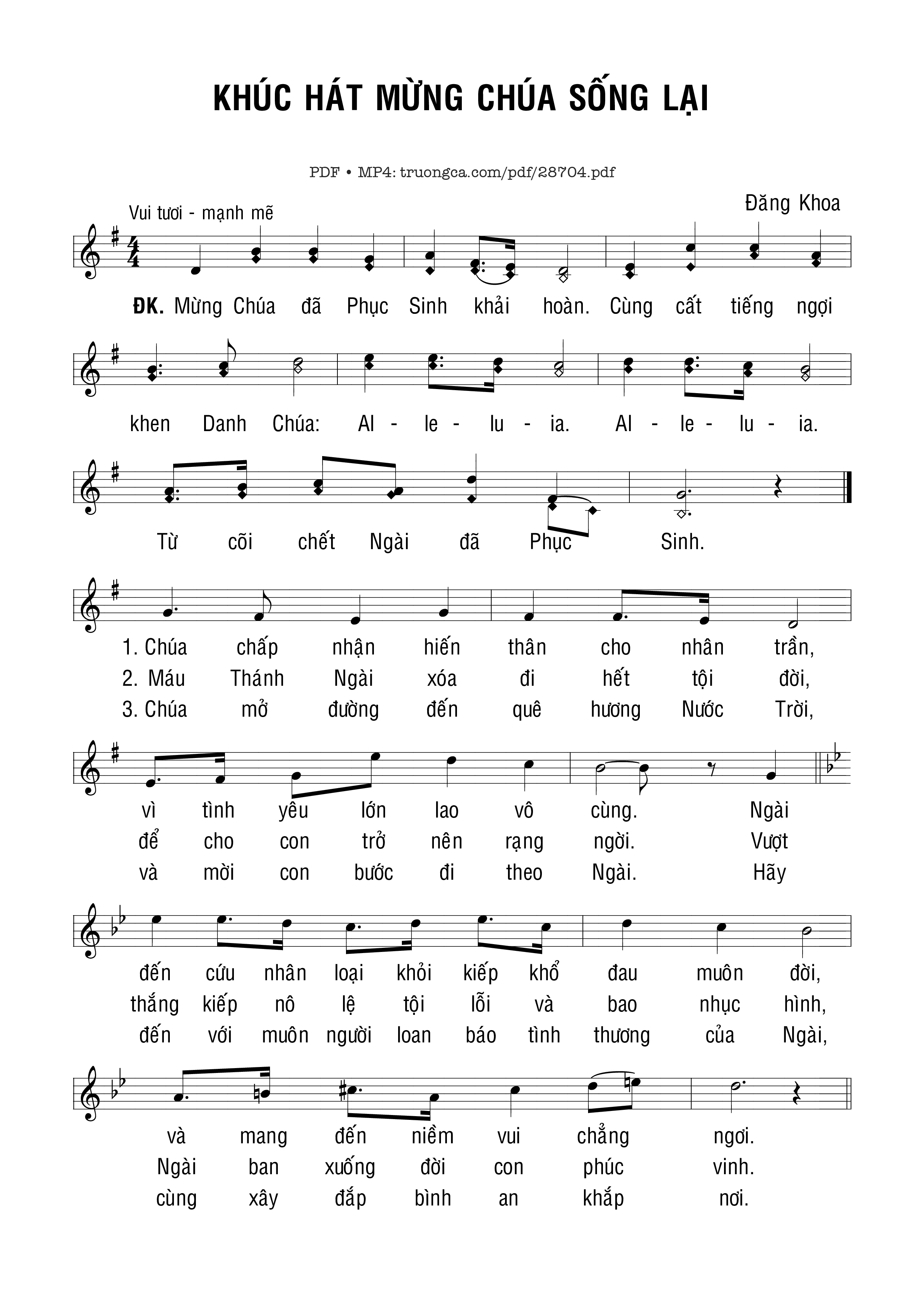 Sheet PDF of Khúc Hát Mừng Chúa Sống Lại