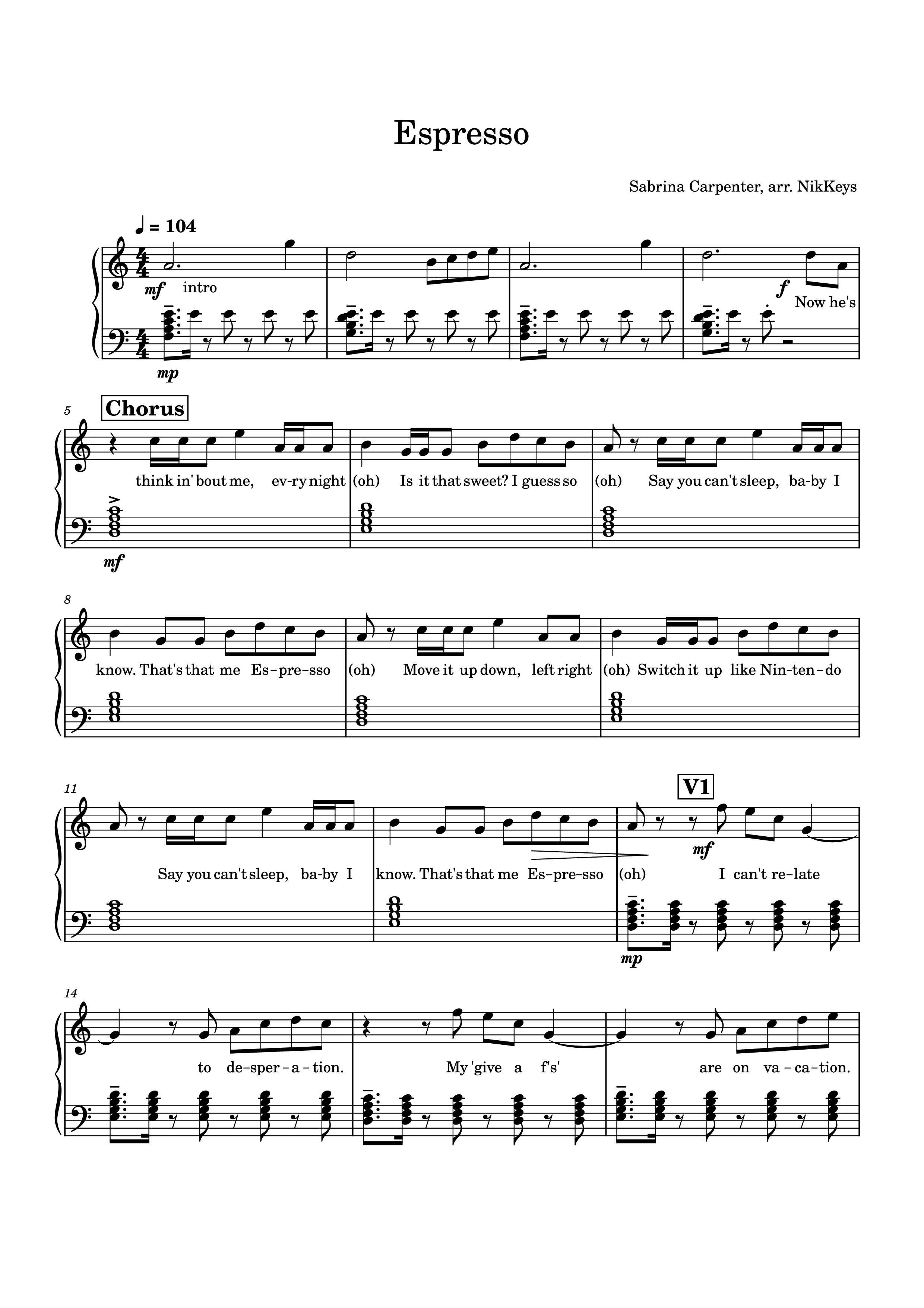 Page 1 of Sheet music PDF Piano Espresso Piano - Sabrina Carpenter, arr. NikKeys