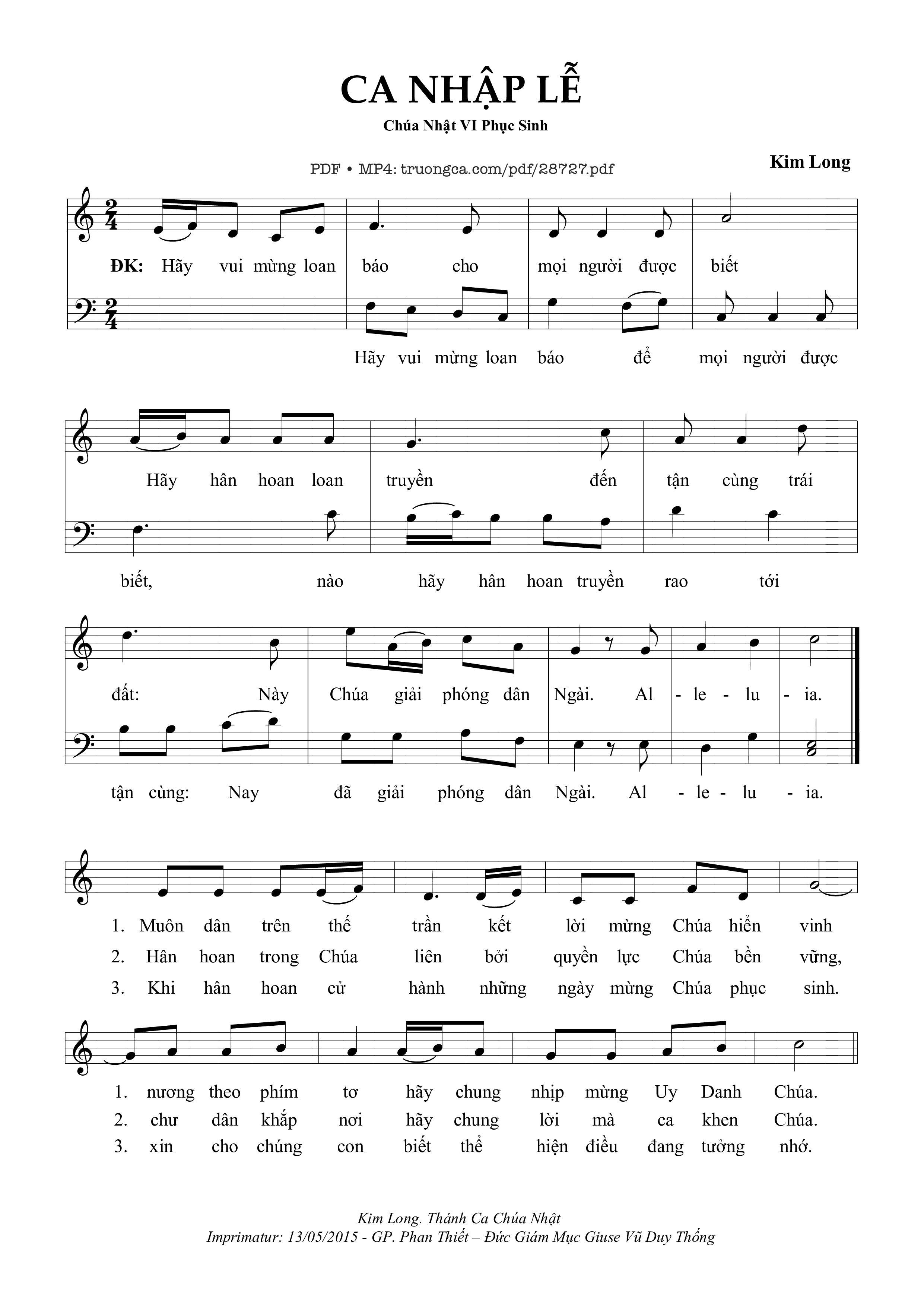 Sheet PDF of Ca Nhập Lễ Chúa Nhật 6 Phục Sinh