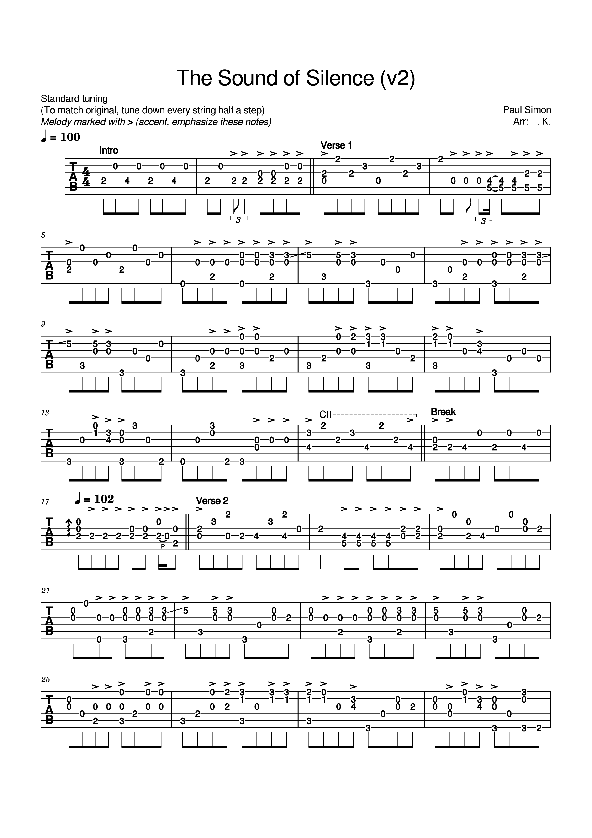 The Sound of Silence (v2) Guitar TAB