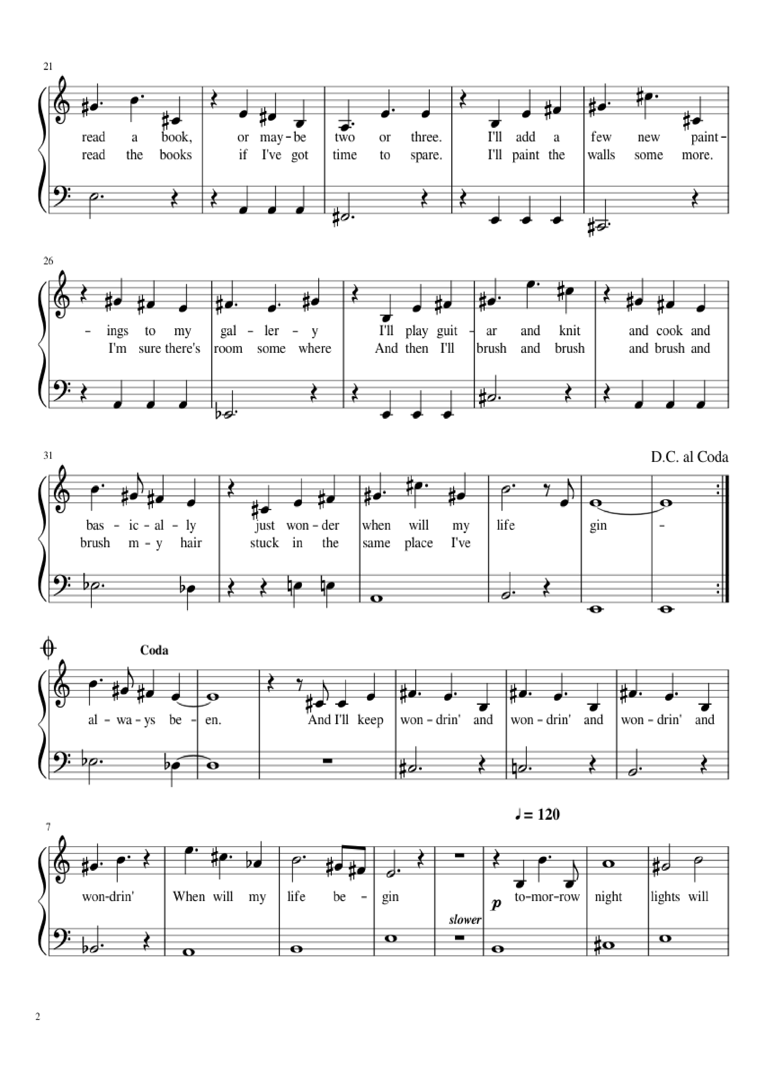 Page 2 of Sheet music PDF Tangled- When Will My Life Begin (Easy) Piano - Arranged By: Naomi Van Tassell