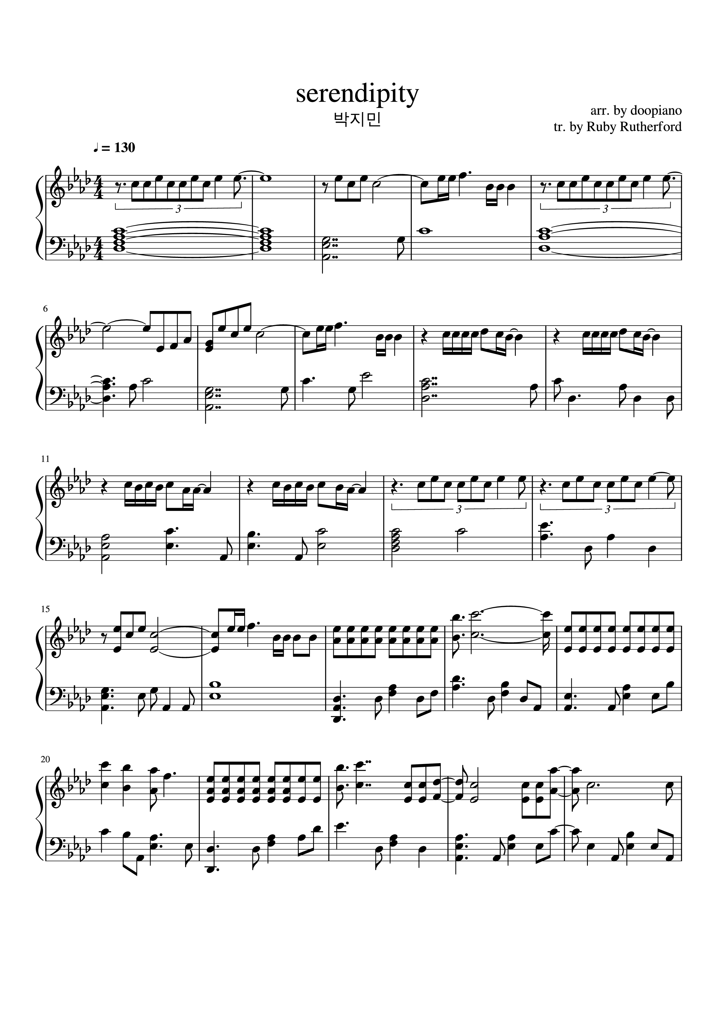 Page 1 of Sheet music PDF Piano serendipity Piano - Arr. by doopiano tr. by Ruby Rutherford