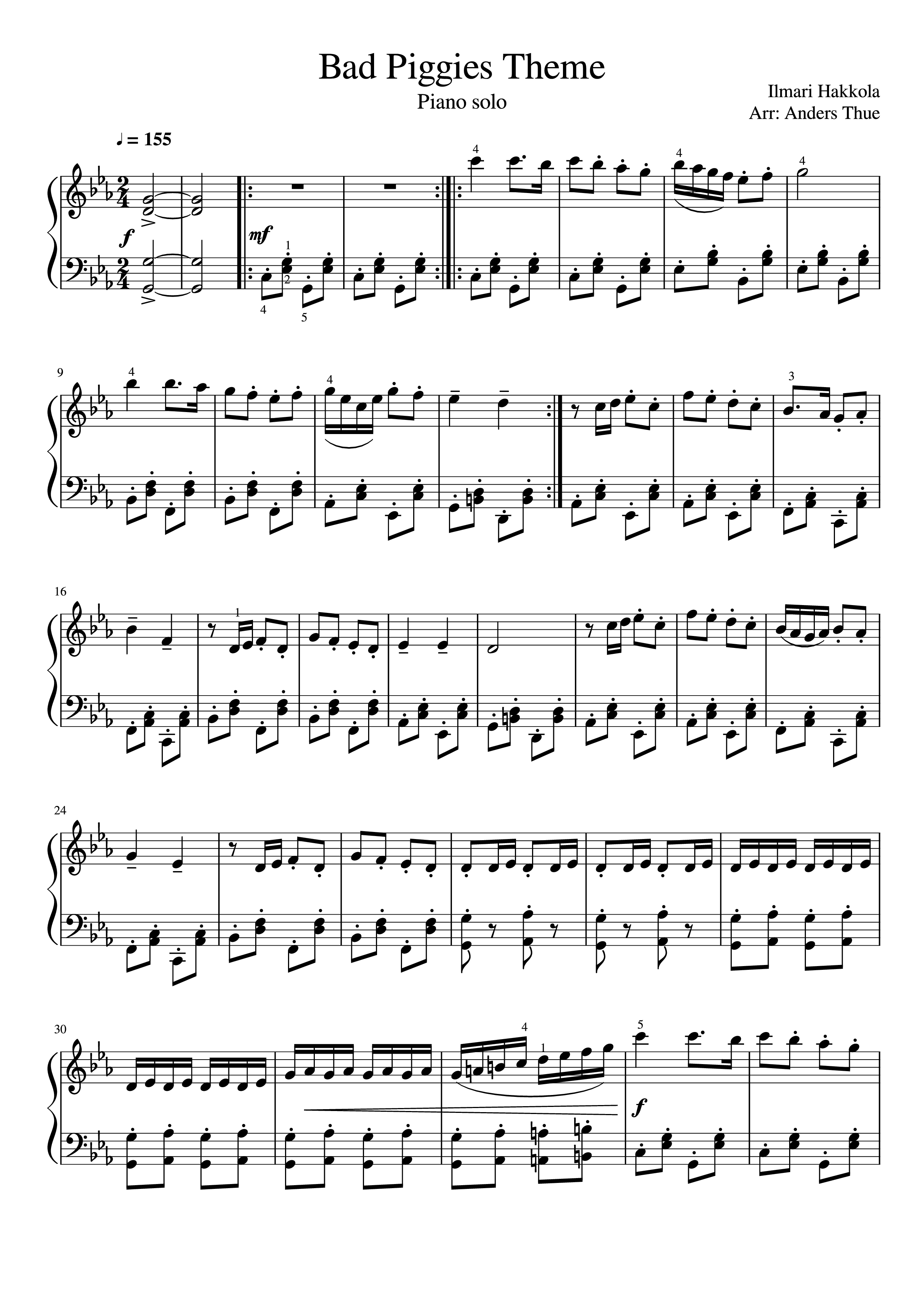 Page 1 of Sheet music PDF Piano Bad Piggies Theme Piano - Ilmari Hakkola Arr: Anders Thue