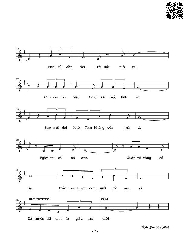 Page 2 of Sheet music PDF Khi em xa anh - Nguyễn Đình Phùng