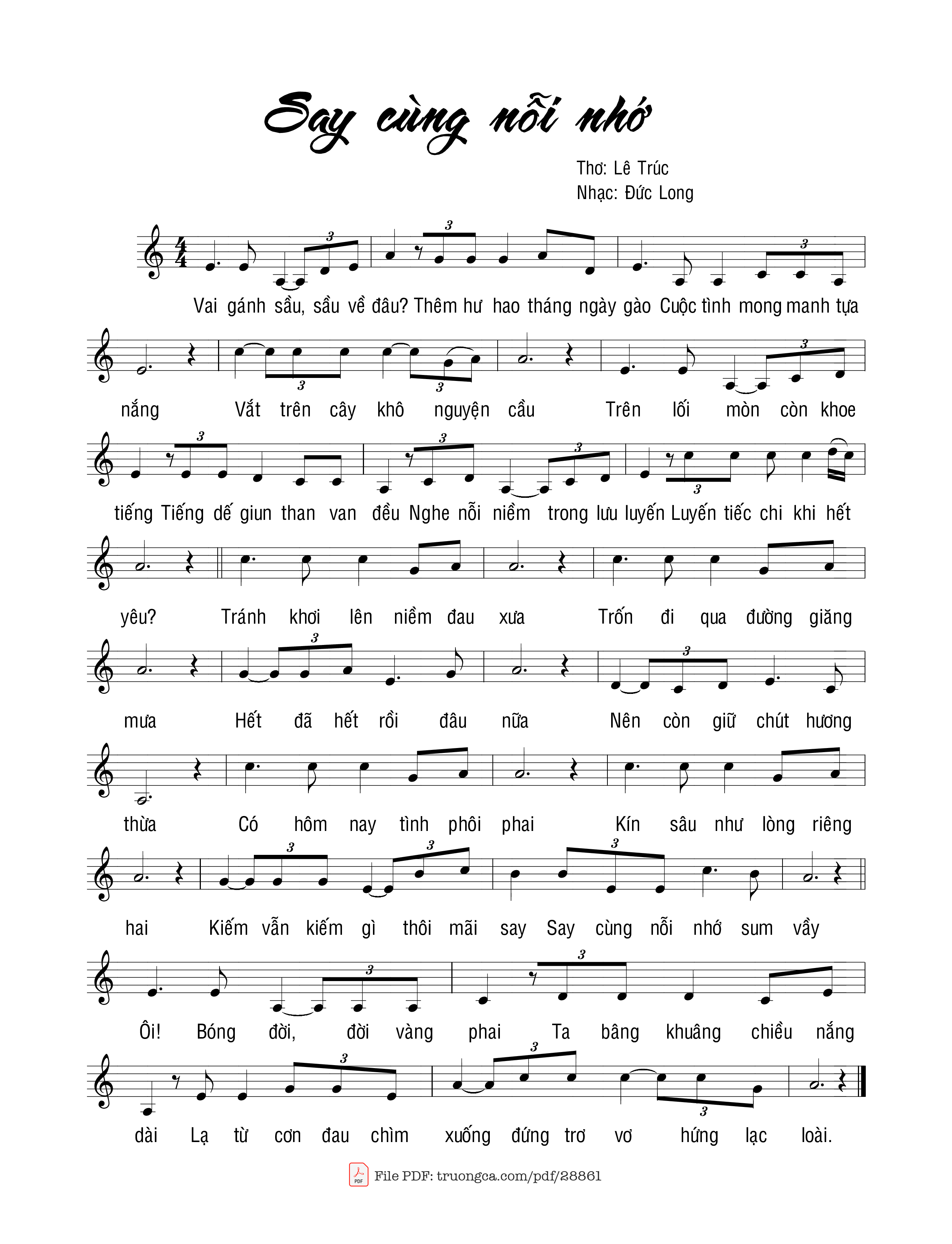 Sheet PDF of Say cùng nỗi nhớ