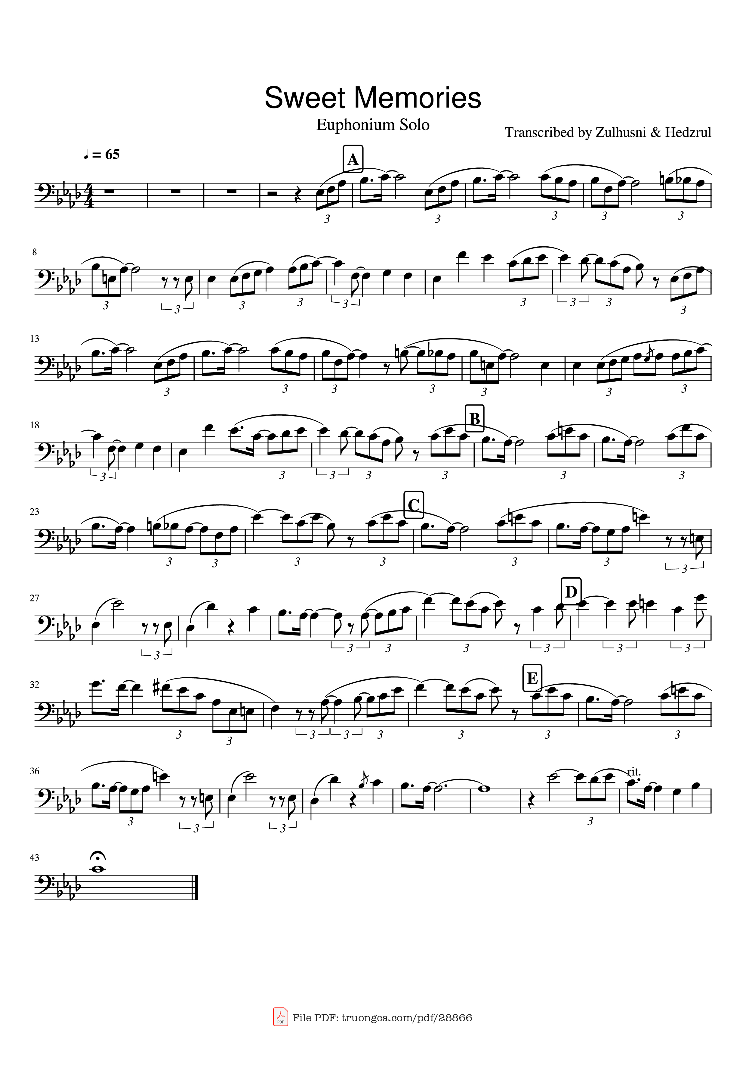 Sheet PDF of Sweet Memories - Transcribed By Zulhusni & Hedzrul