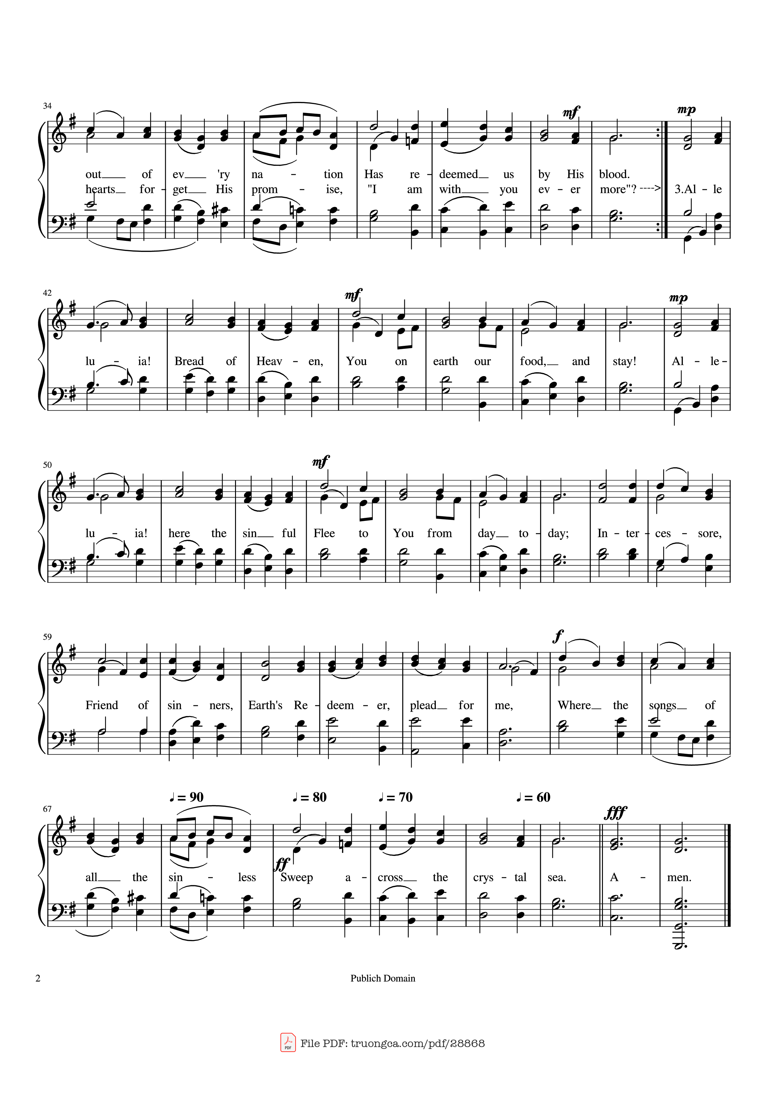 Page 2 of Sheet music PDF Alleluia! Sing to Jesus (HYFRYDOL) - Rowland H. Prichard