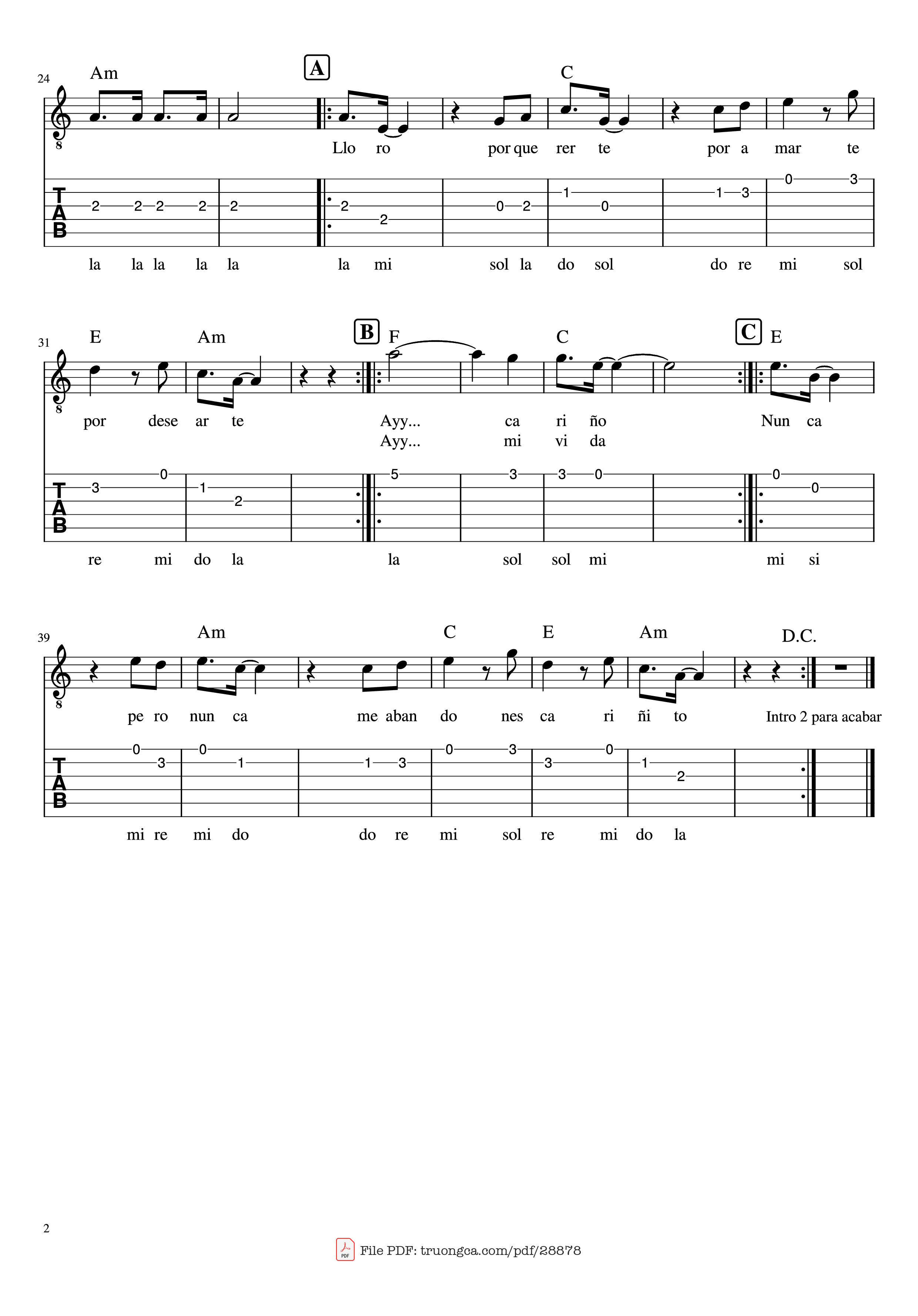 Page 2 of Sheet music PDF Guitar Tab Cariñito Guitar TAB - Autor y Compositor: Ángel Anibal Rosado