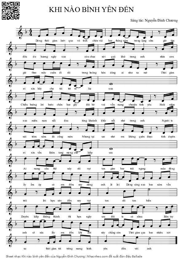 Page 1 of Sheet music PDF Khi nào bình yên đến - Nguyễn Đình Chương