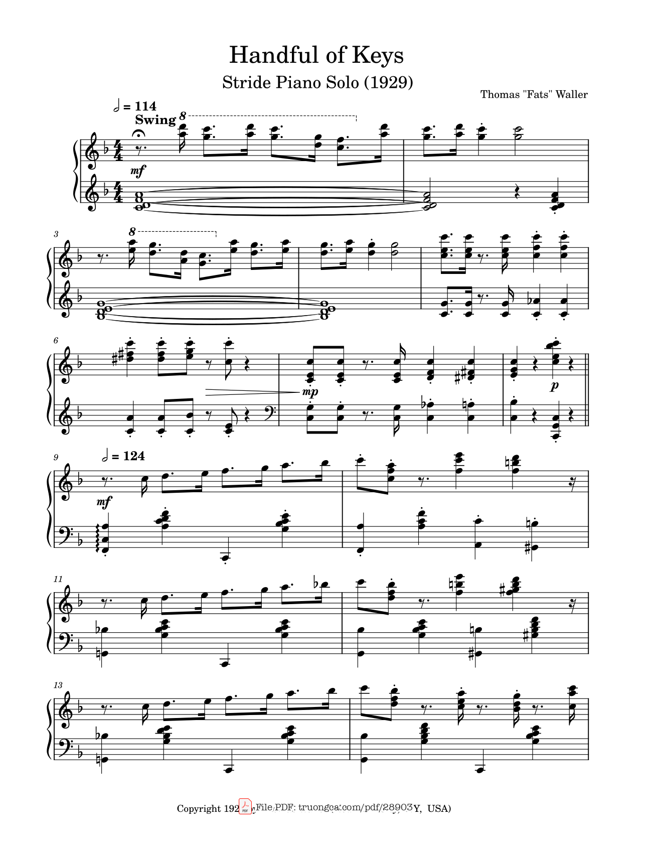 Page 1 of Sheet music PDF Handful of Keys Piano - UrFavRagtimeGuy