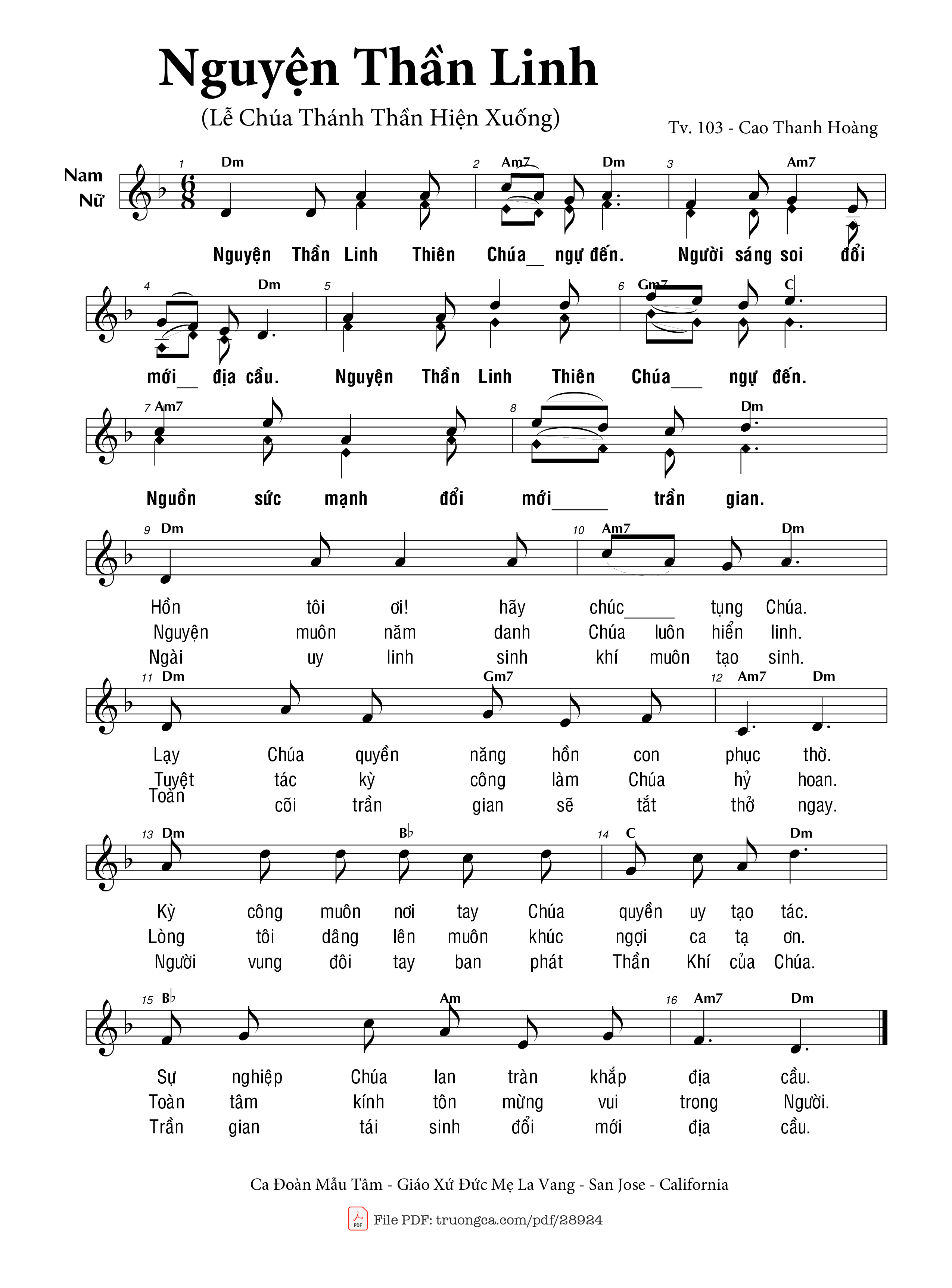 Sheet PDF of Nguyện thần linh