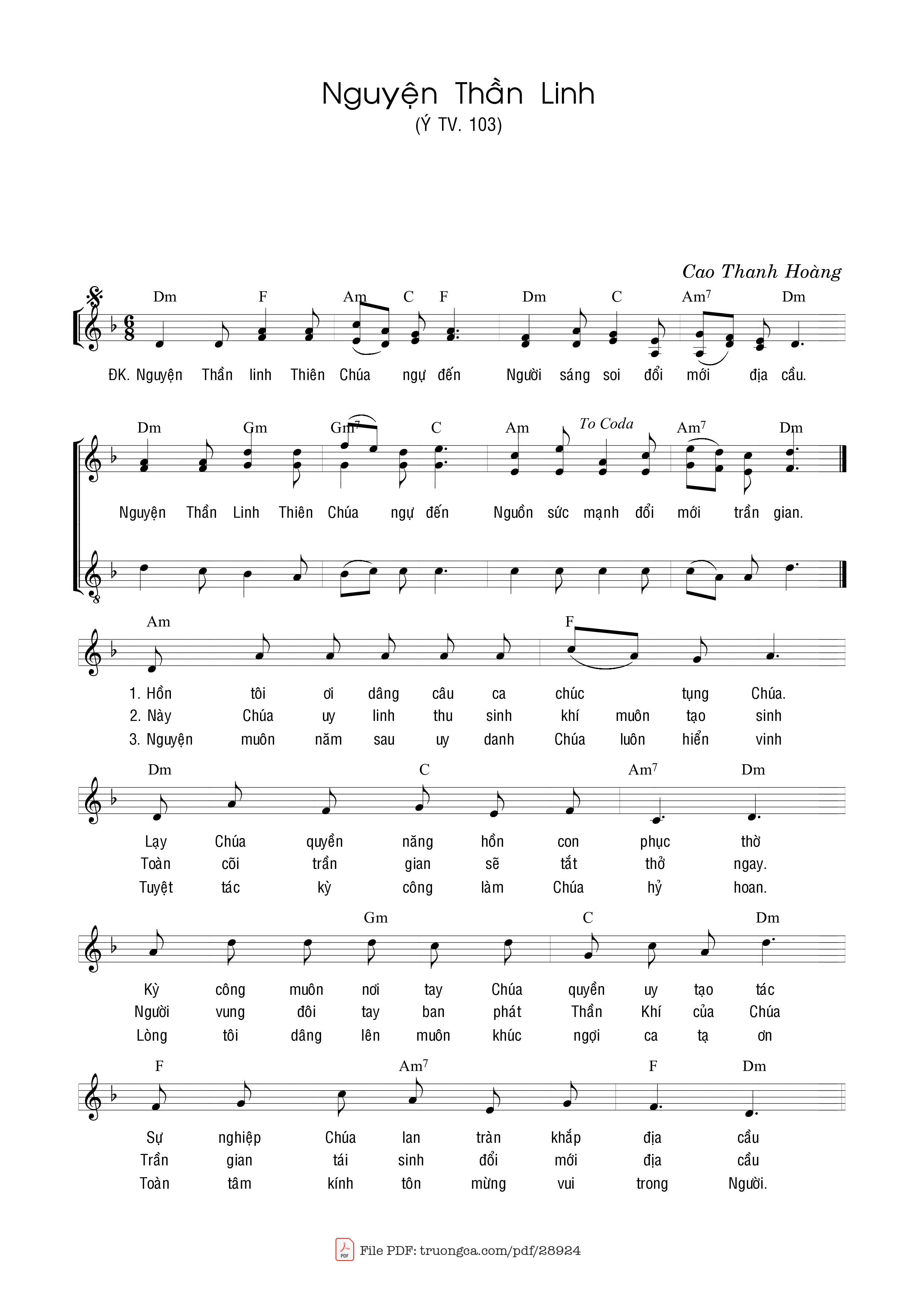 Page 2 of Sheet music PDF Nguyện thần linh - Cao Thanh Hoàng