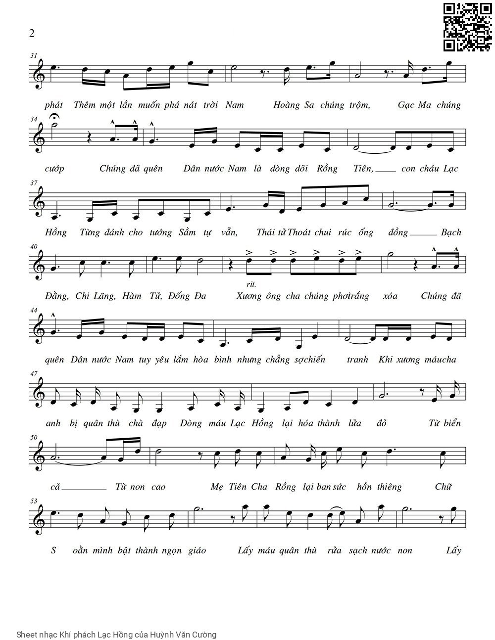 Page 2 of Sheet music PDF Khí phách Lạc Hồng - Huỳnh Văn Cường