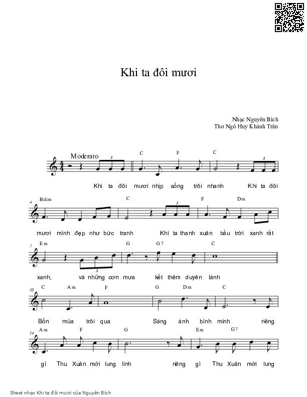 Page 1 of Sheet music PDF Khi ta đôi mươi - Nguyên Bích